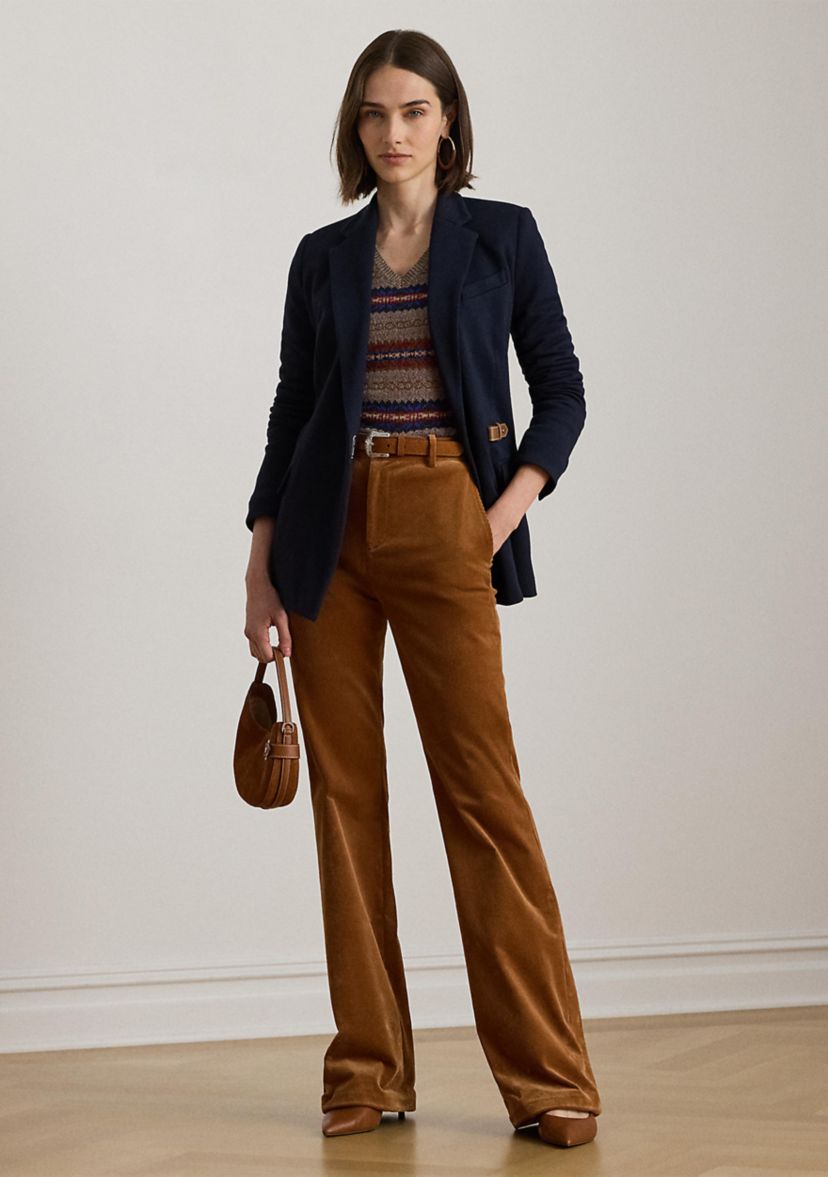 Womens Buckle-Trim Herringbone Jacquard Blazer