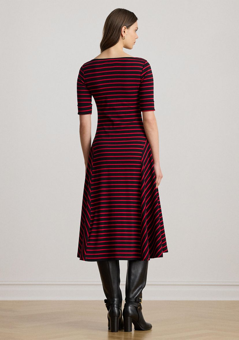 Womens Striped Stretch Cotton Midi Dress