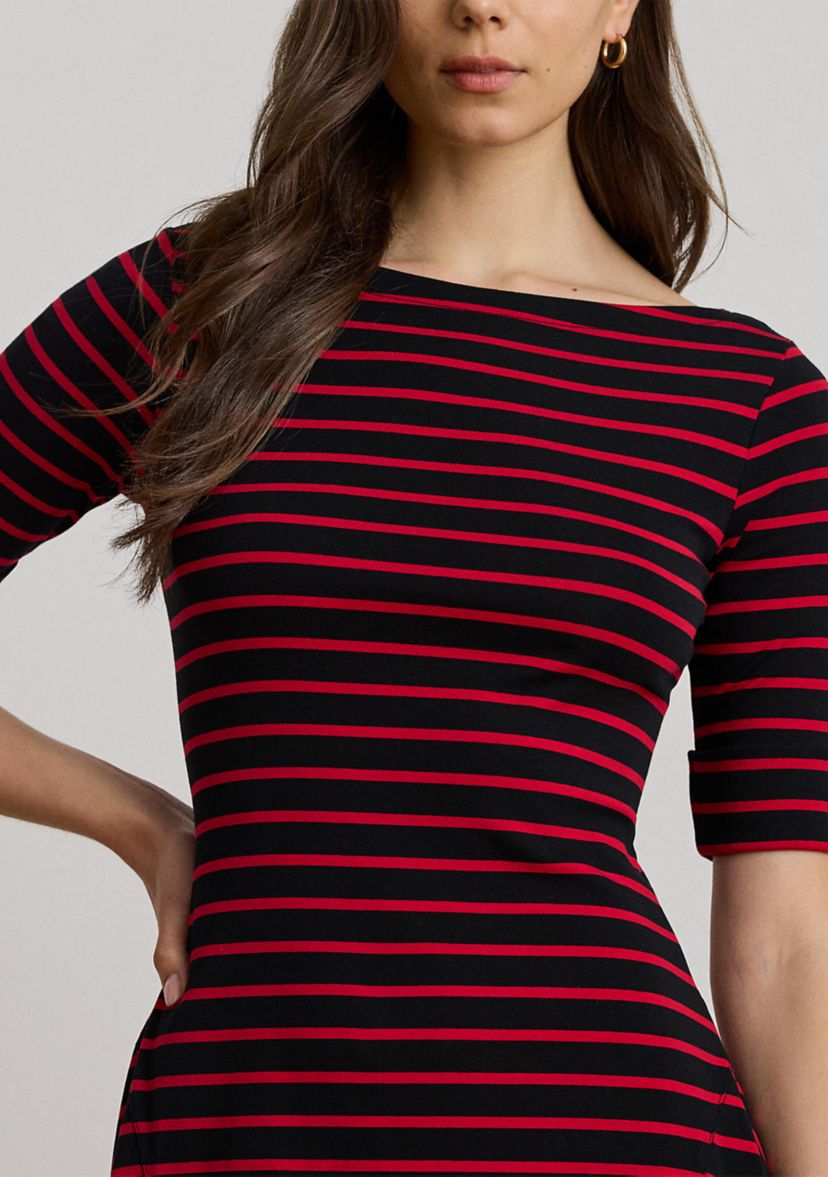 Womens Striped Stretch Cotton Midi Dress