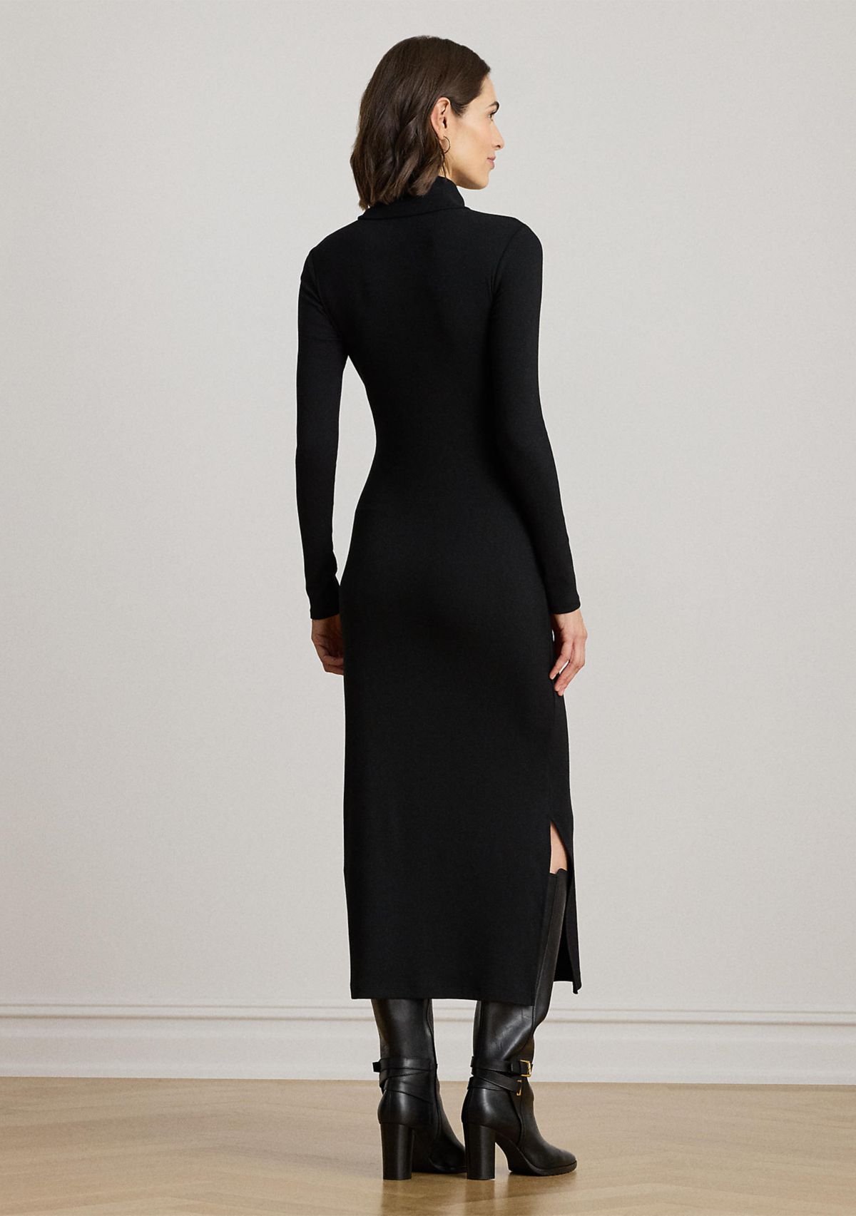 Womens Tie-Front Turtleneck Dress