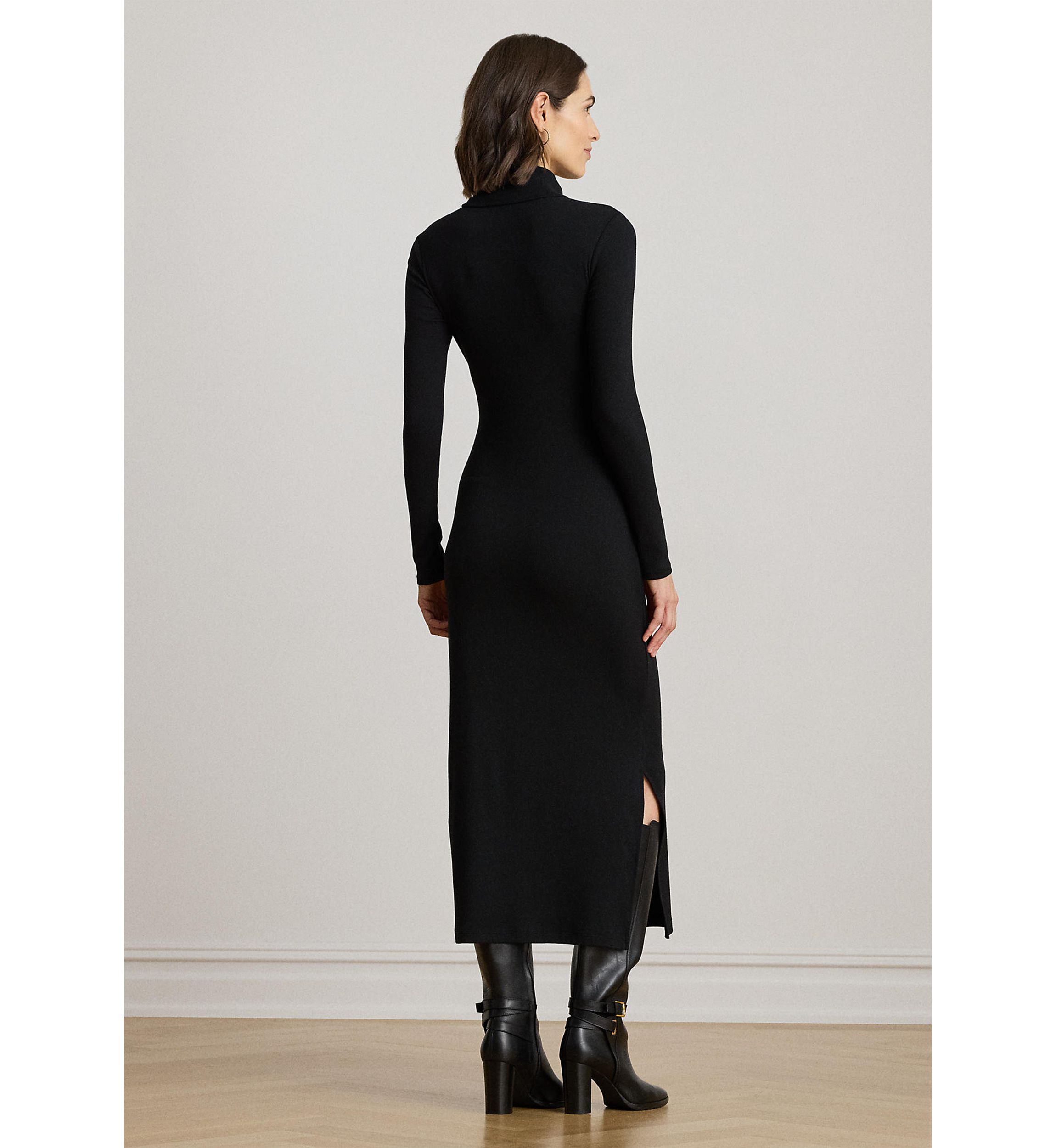Womens Tie-Front Turtleneck Dress