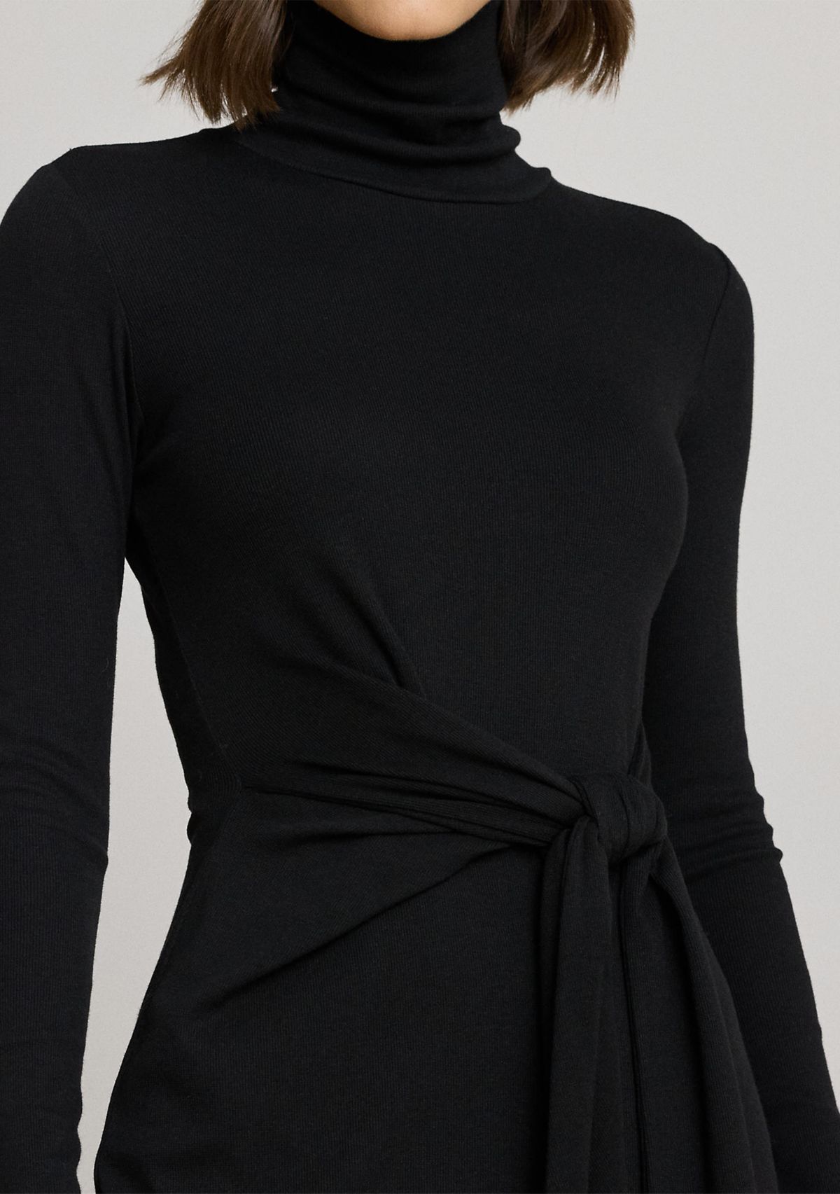 Womens Tie-Front Turtleneck Dress