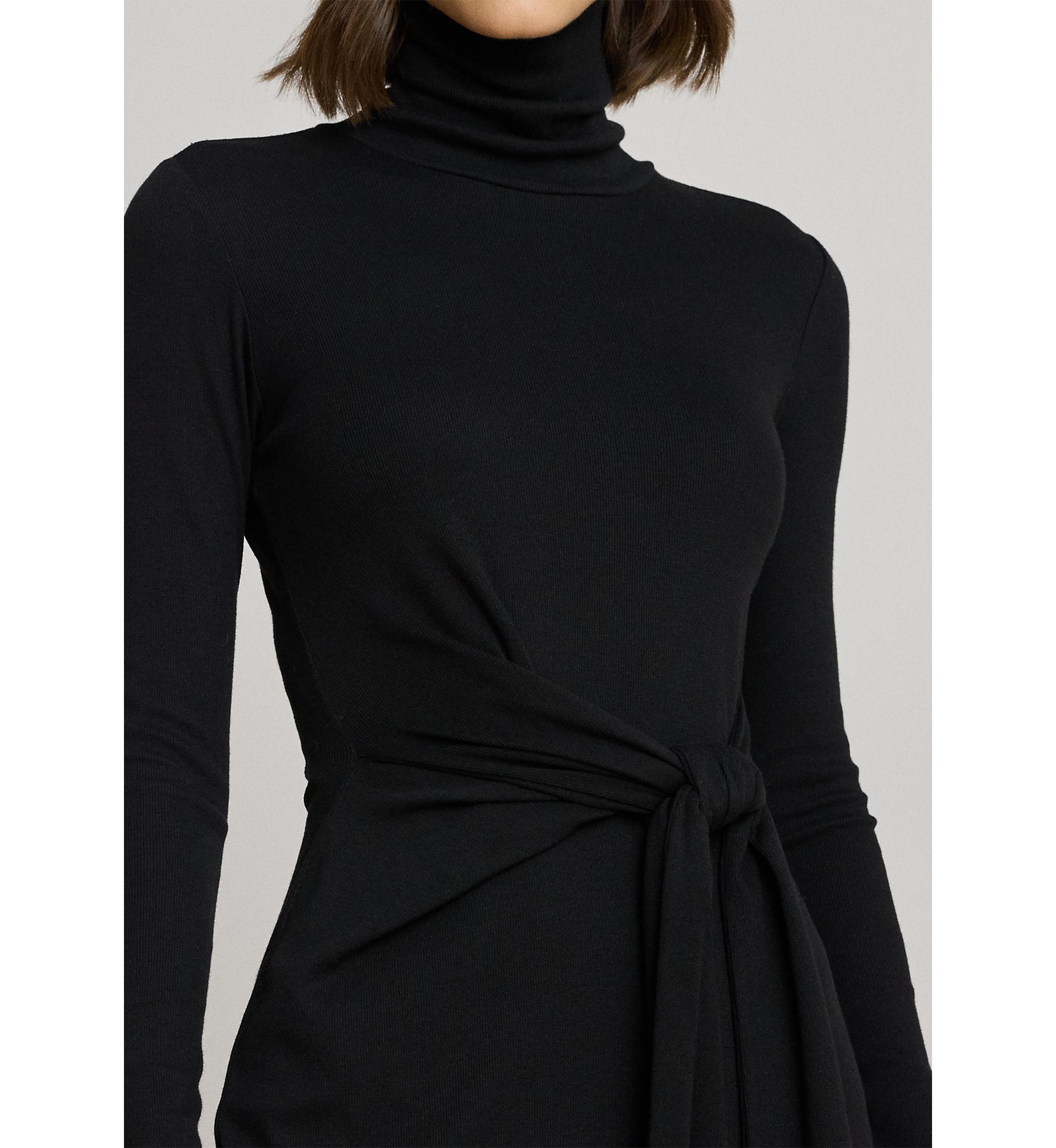 Womens Tie-Front Turtleneck Dress