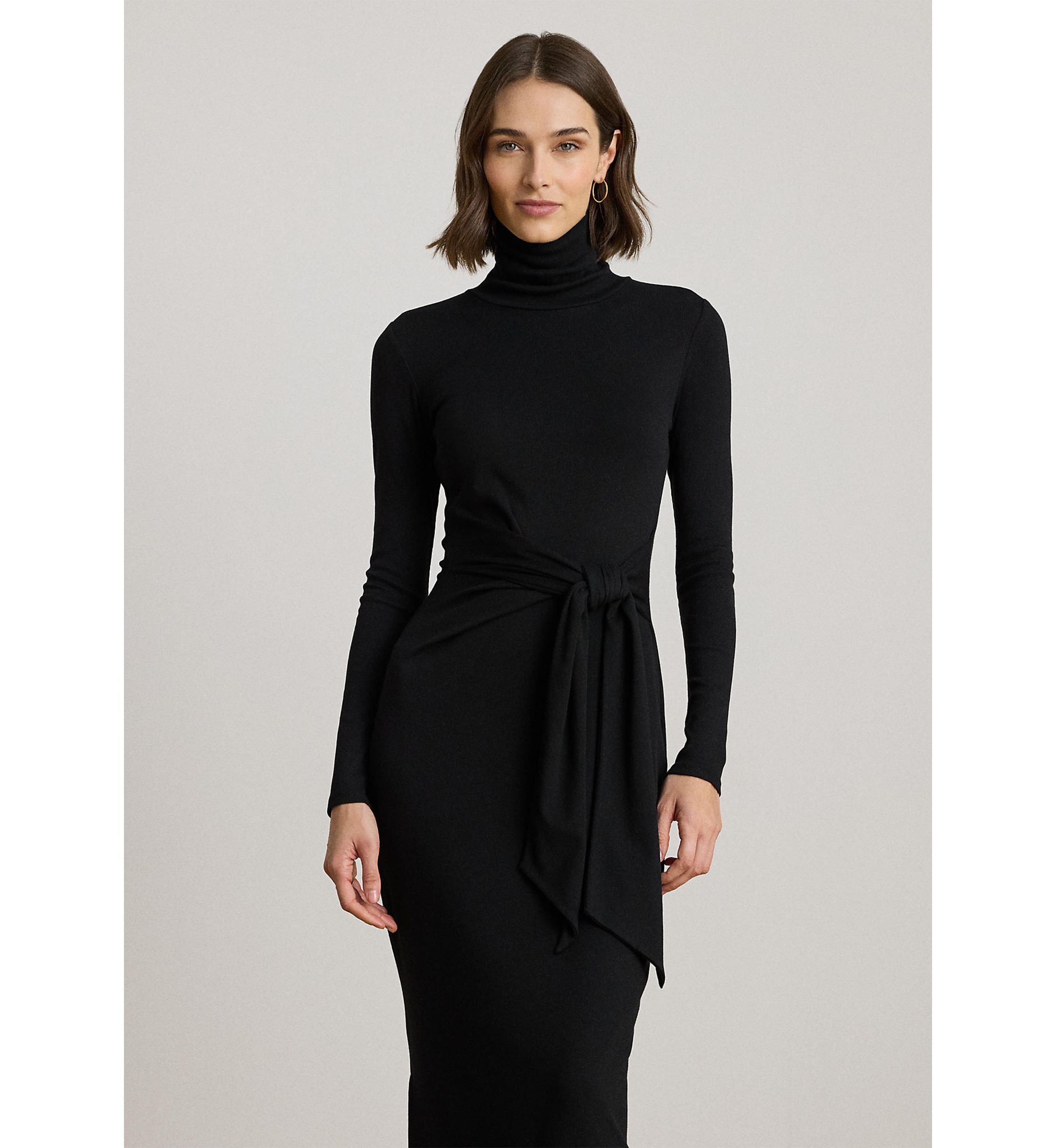 Womens Tie-Front Turtleneck Dress