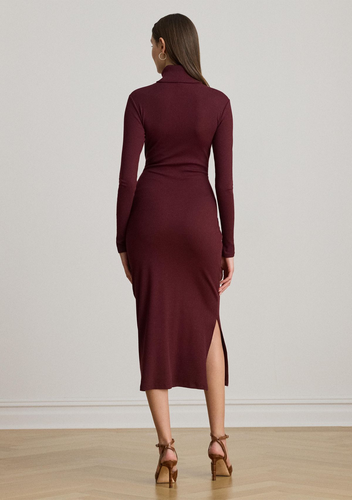 Womens Tie-Front Turtleneck Dress