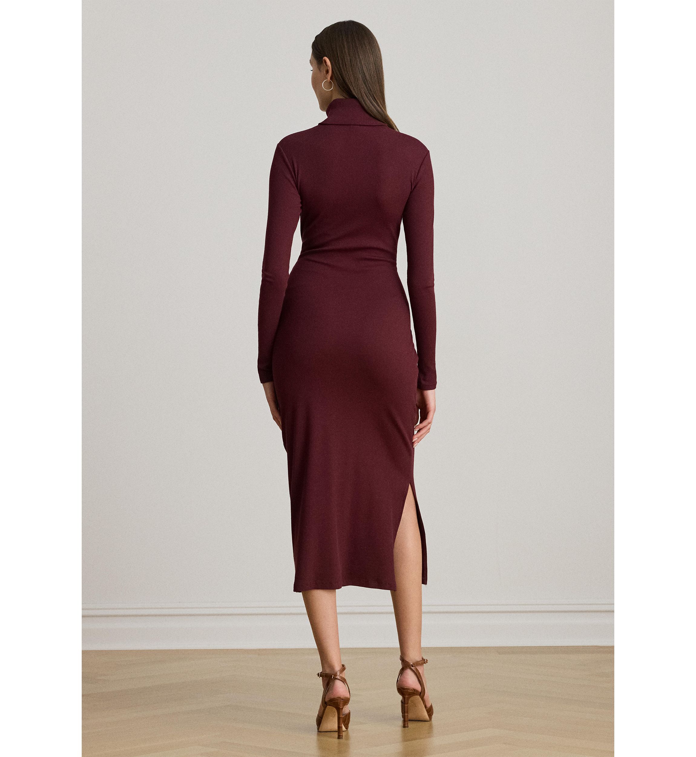 Womens Tie-Front Turtleneck Dress