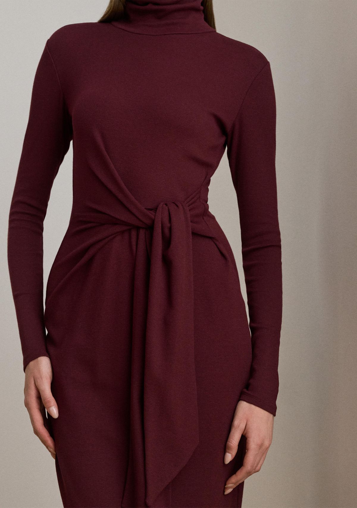 Womens Tie-Front Turtleneck Dress