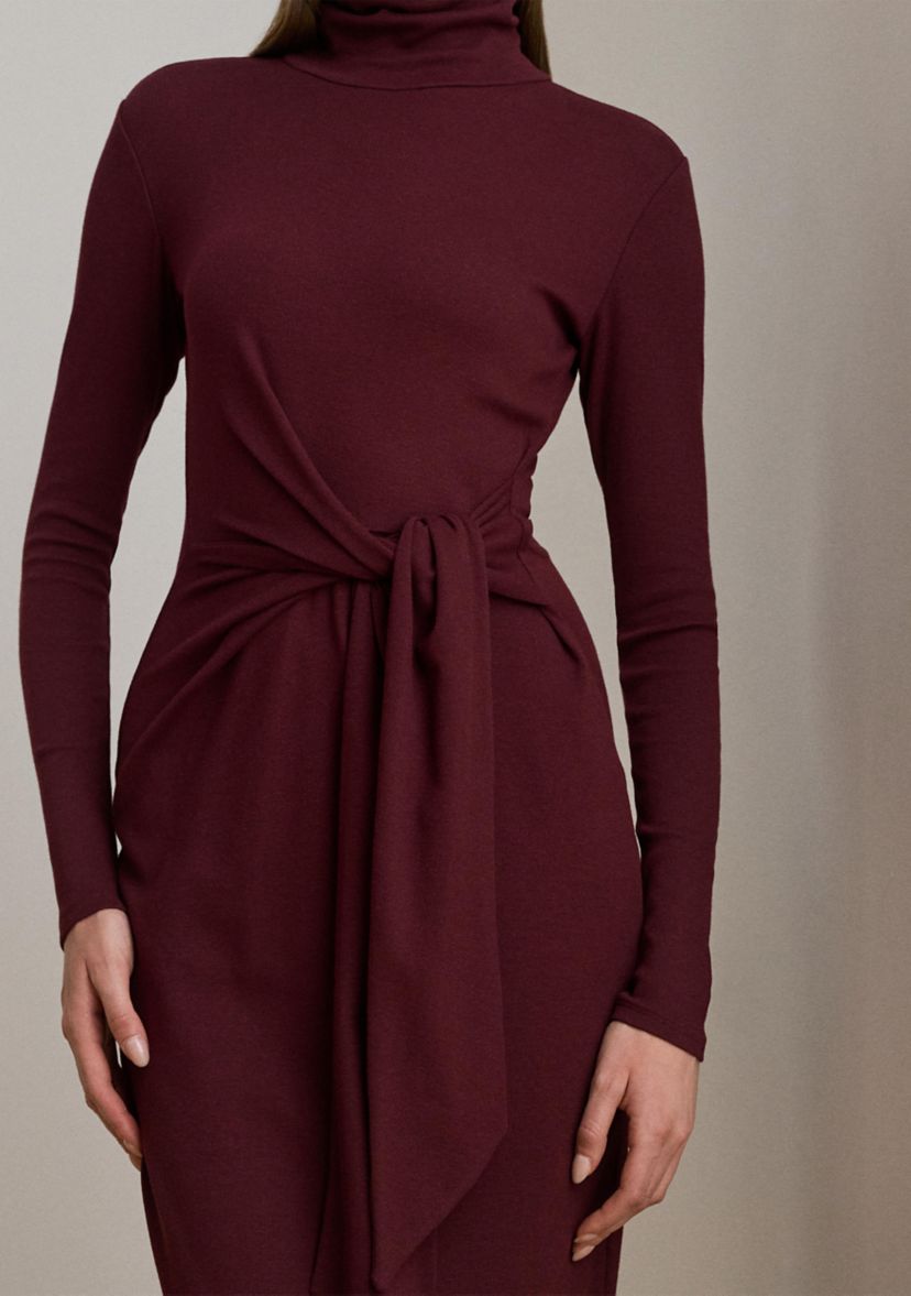Womens Tie-Front Turtleneck Dress
