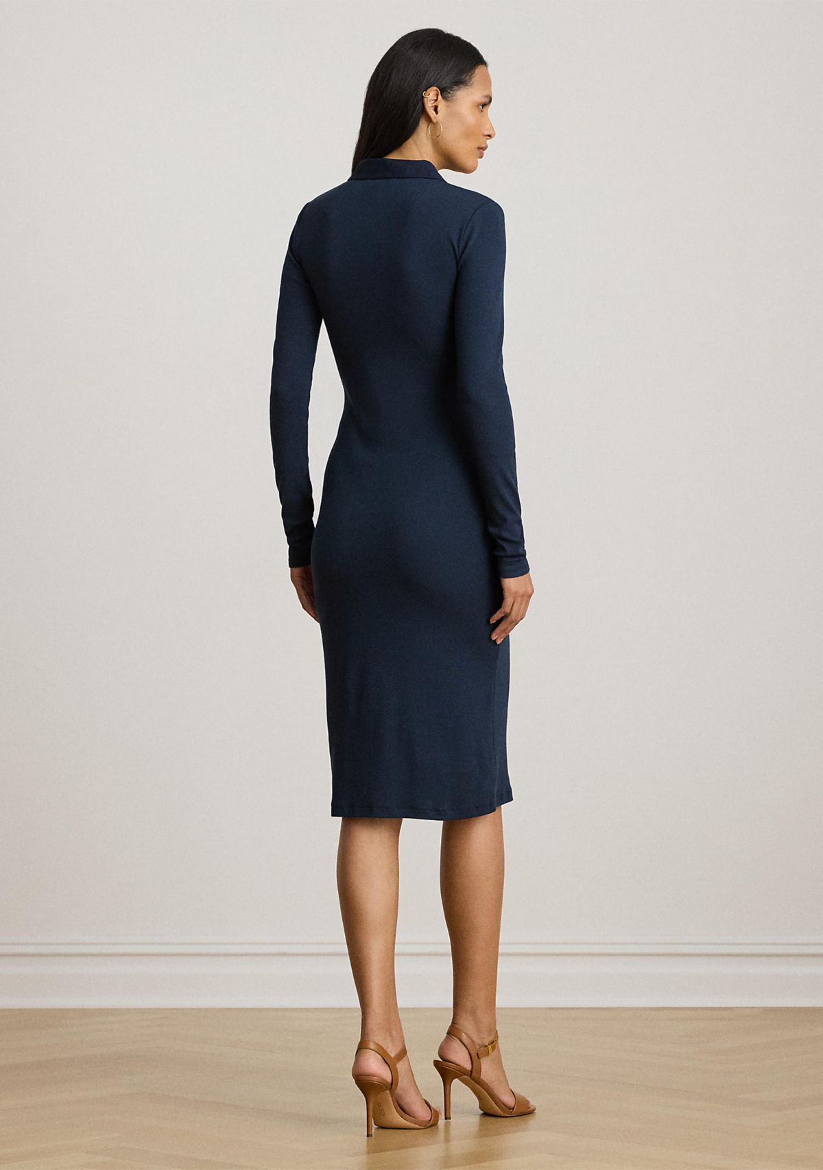 Womens Rib-Knit Cotton-Blend Polo Dress