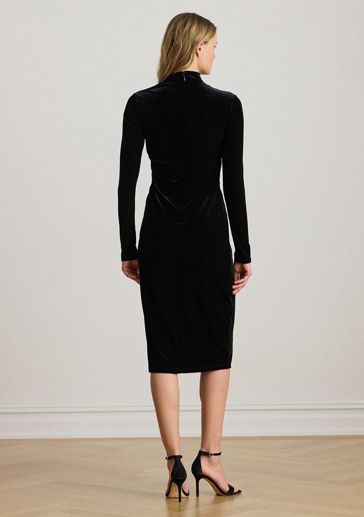 Button-Trim Rib-Knit Mock Neck Dress