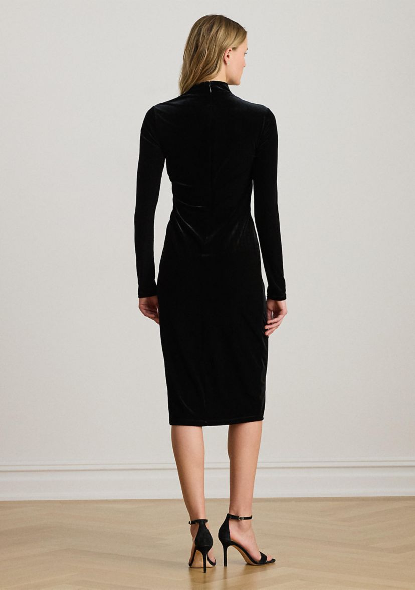 Button-Trim Rib-Knit Mock Neck Dress