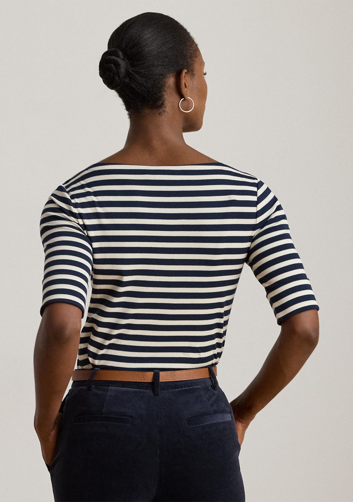 Striped Stretch Cotton Boatneck Tee