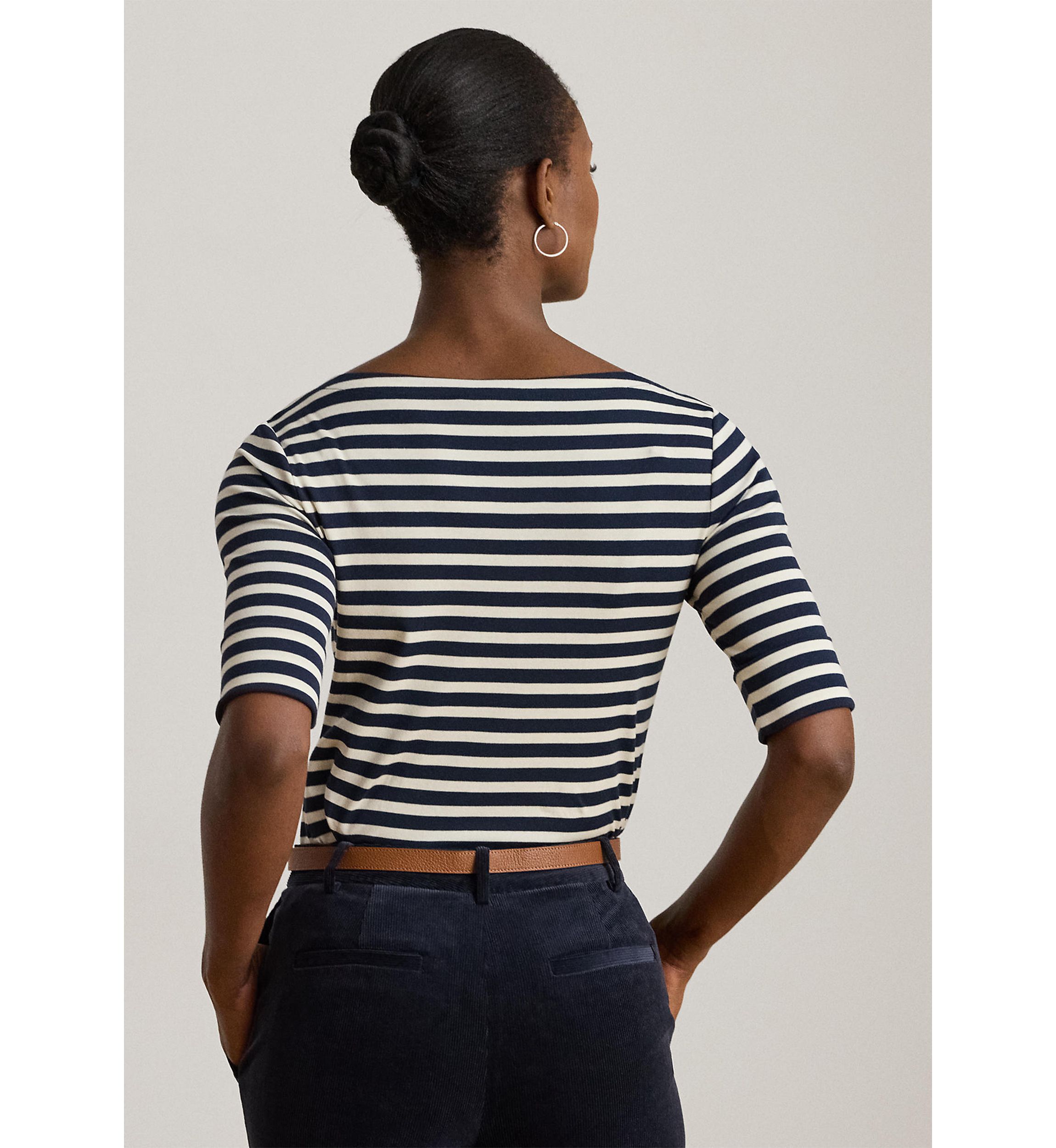 Striped Stretch Cotton Boatneck Tee