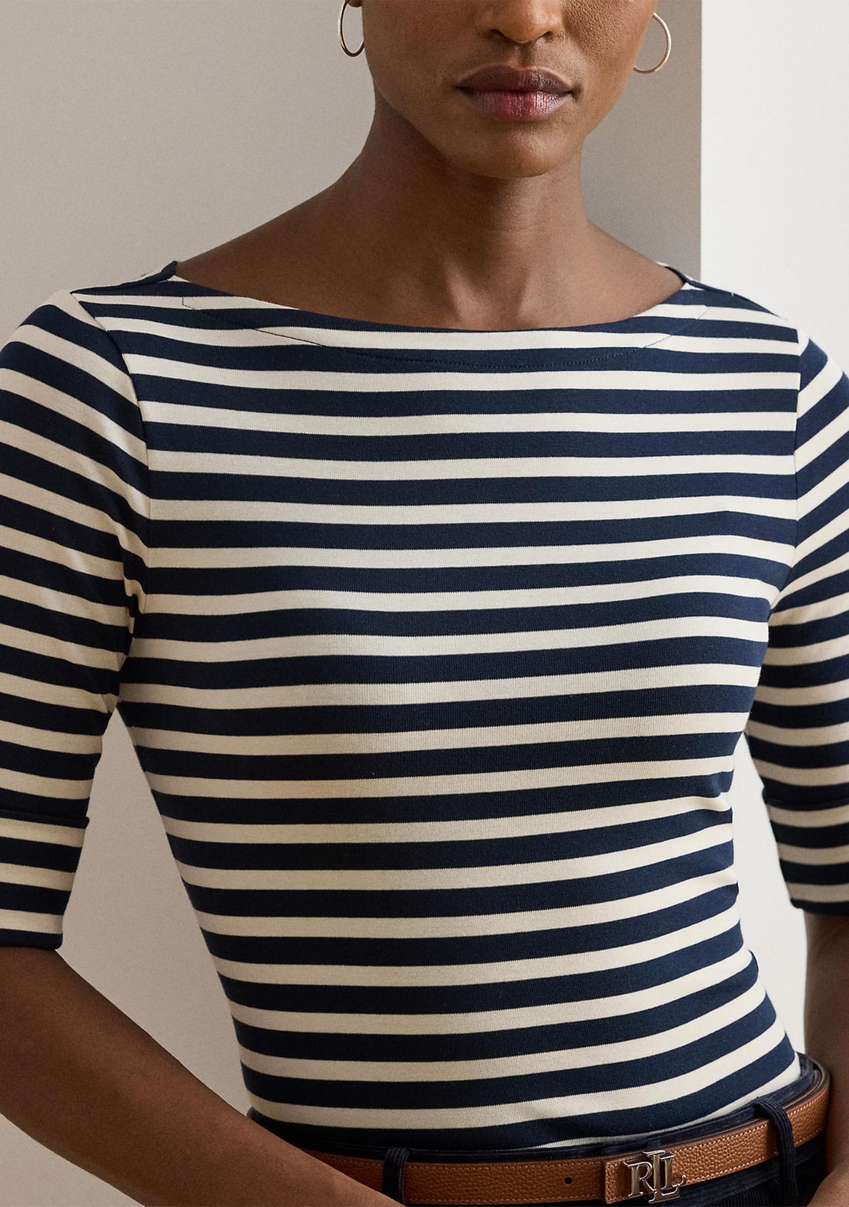 Striped Stretch Cotton Boatneck Tee
