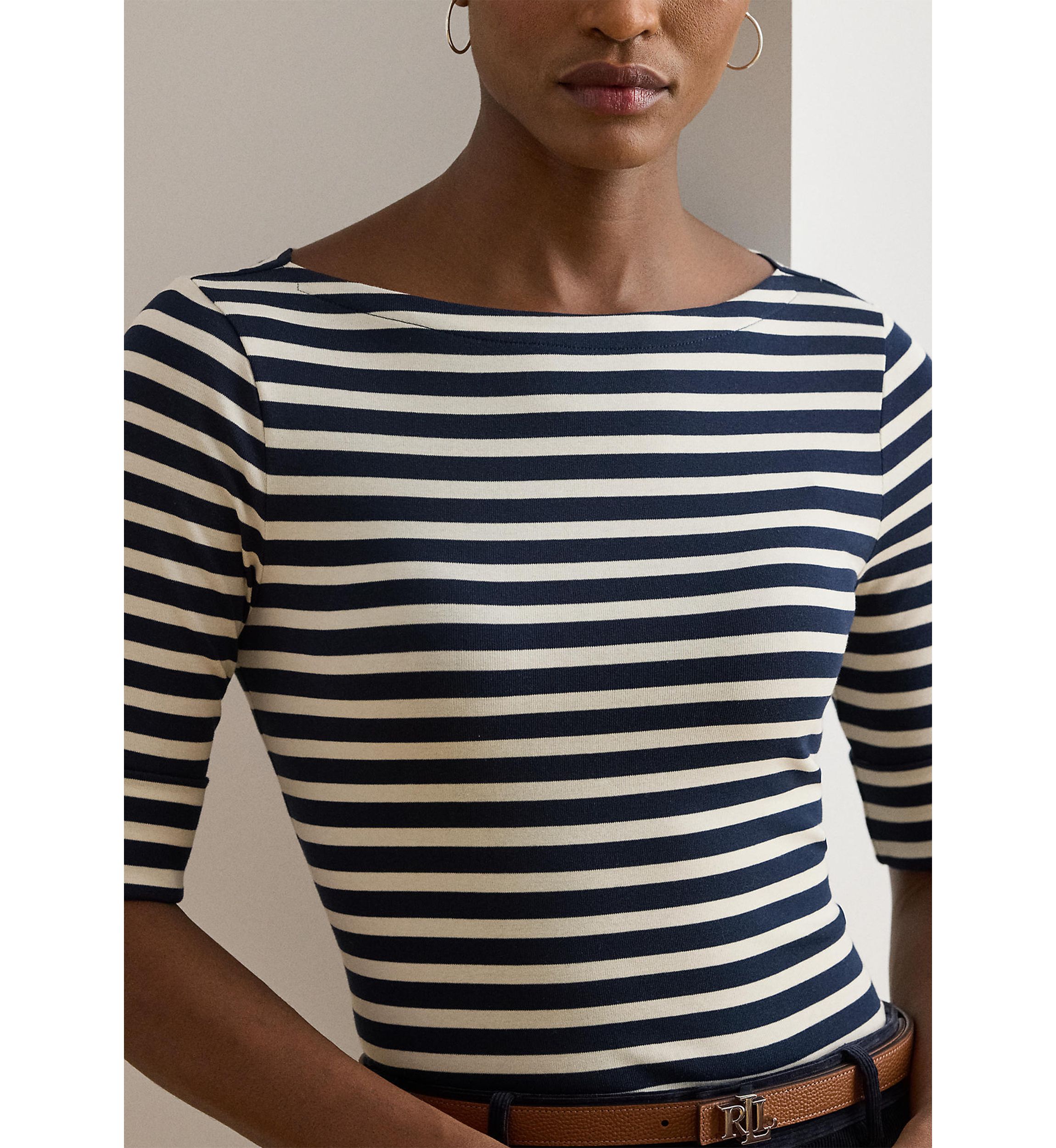 Striped Stretch Cotton Boatneck Tee