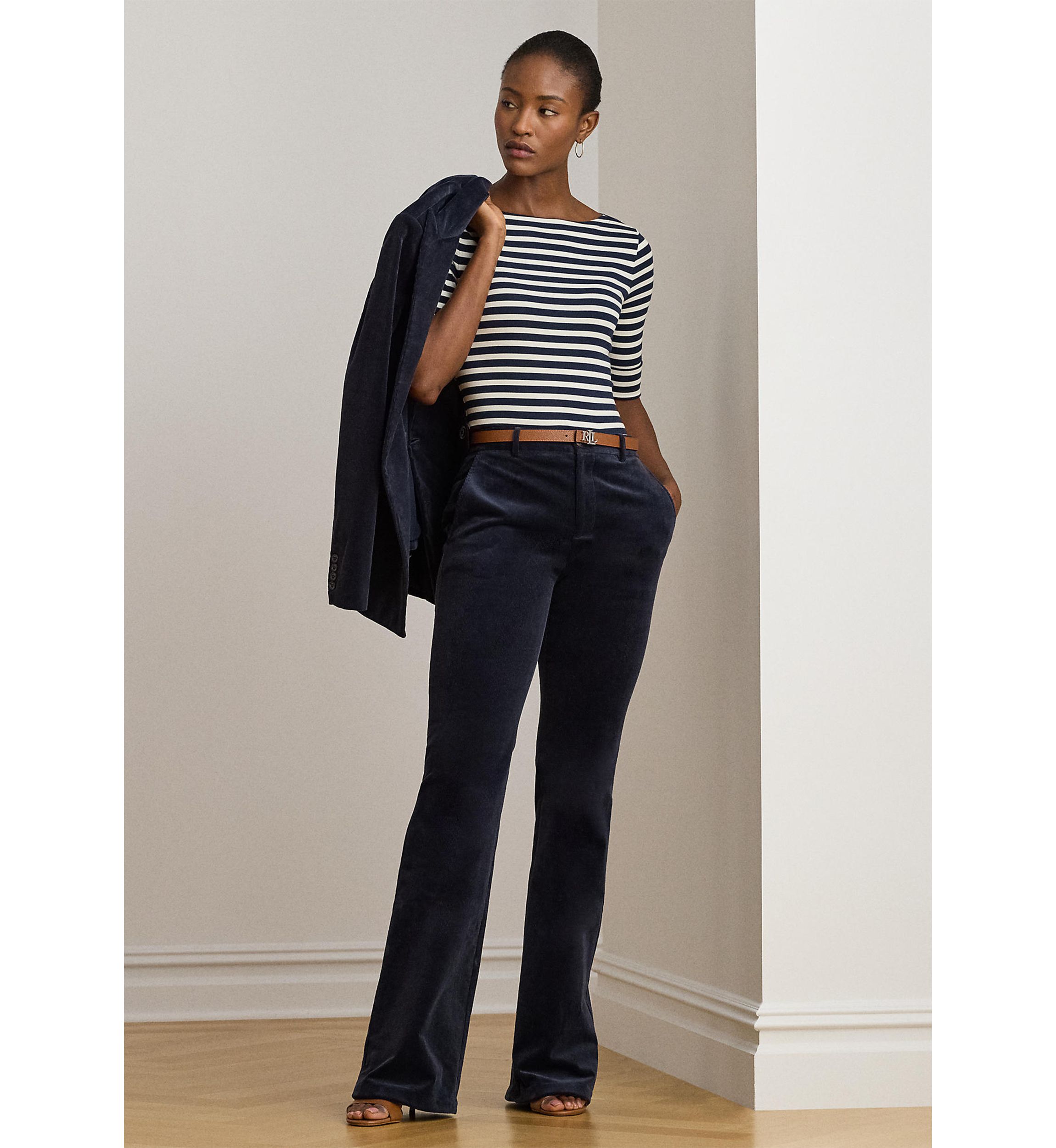 Striped Stretch Cotton Boatneck Tee
