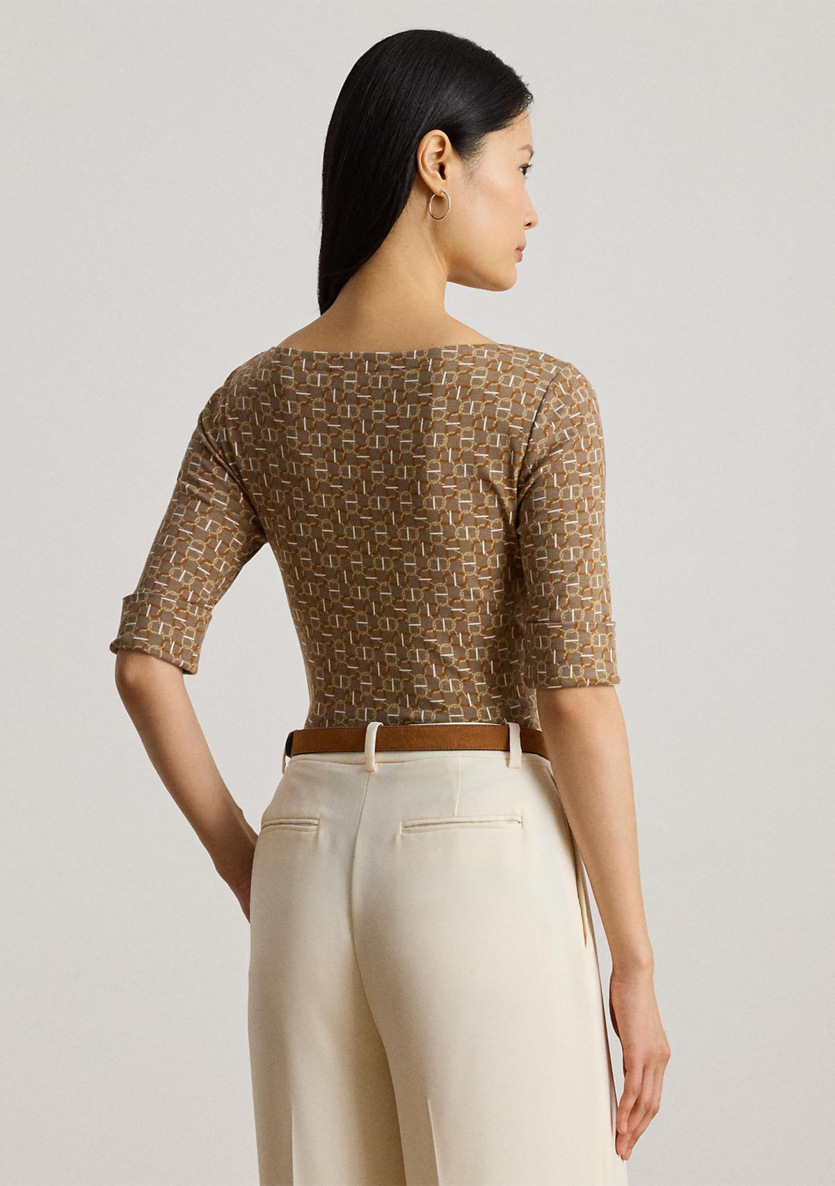 Geo-Print Stretch Cotton Boatneck Tee