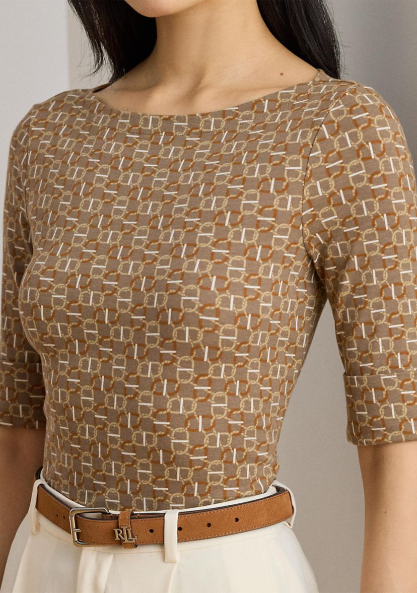 Geo-Print Stretch Cotton Boatneck Tee