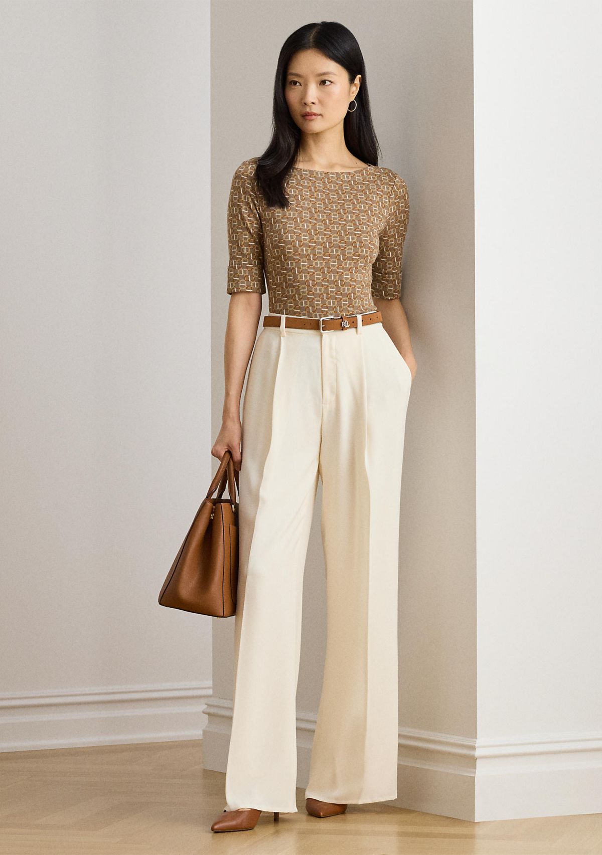 Geo-Print Stretch Cotton Boatneck Tee