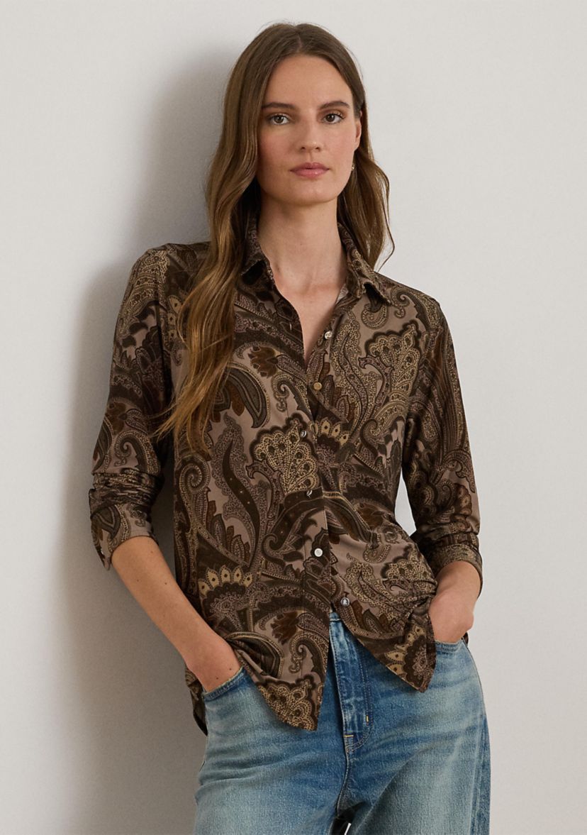 Womens Slim Fit Paisley Jersey Shirt