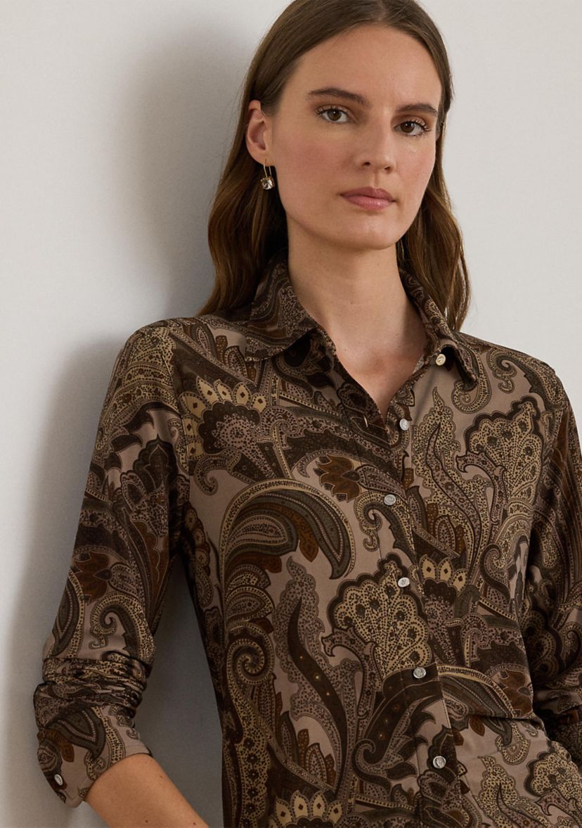 Womens Slim Fit Paisley Jersey Shirt
