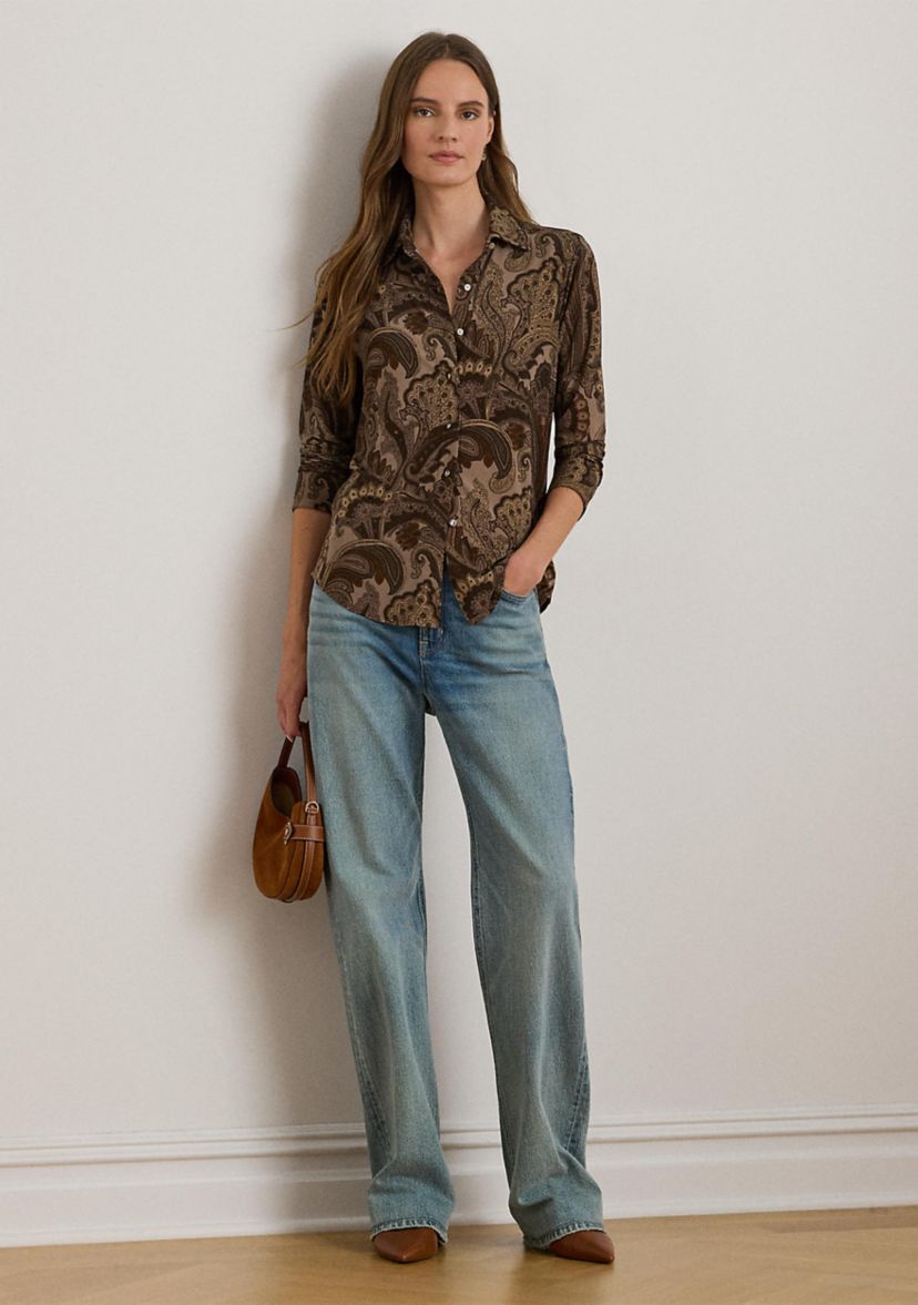 Womens Slim Fit Paisley Jersey Shirt