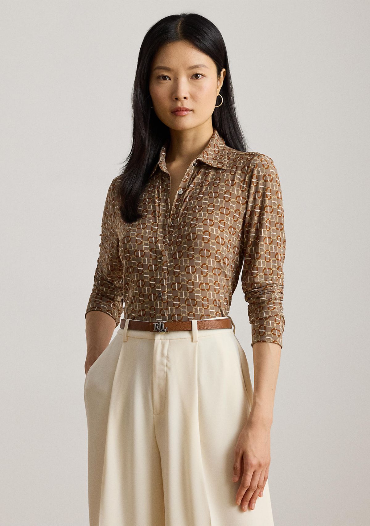 Womens Slim Fit Geo-Print Jersey Shirt