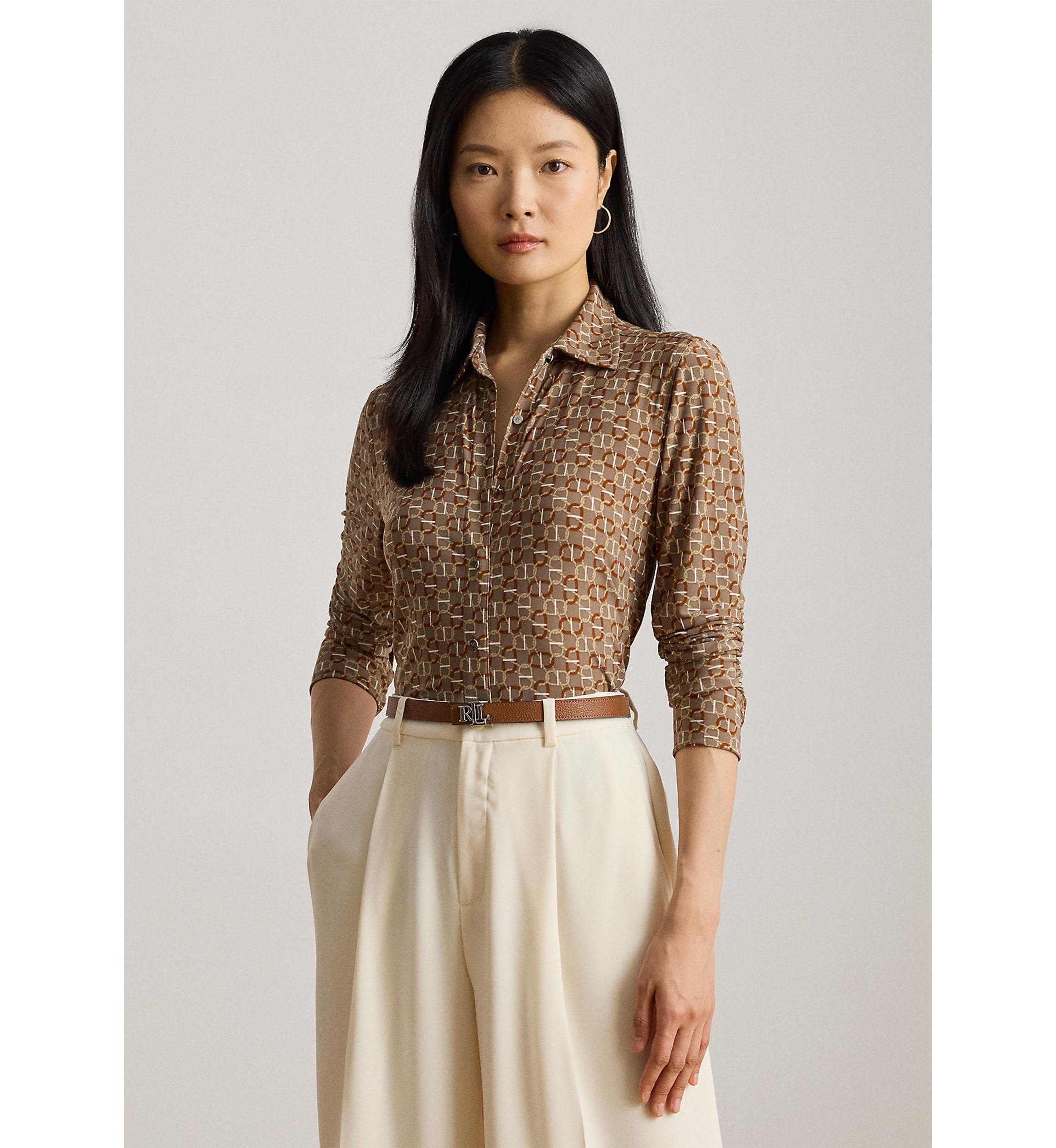 Womens Slim Fit Geo-Print Jersey Shirt