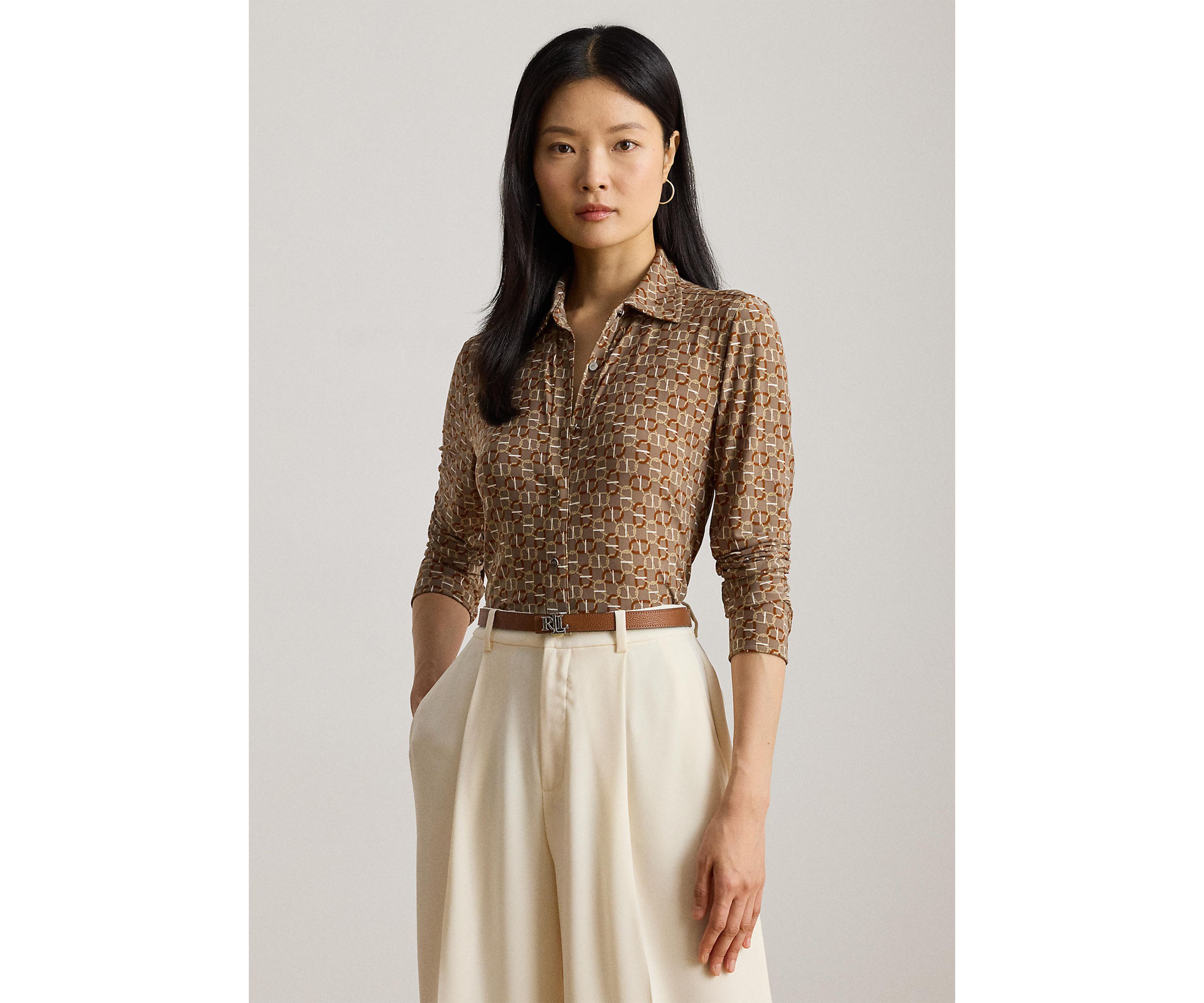 Womens Slim Fit Geo-Print Jersey Shirt