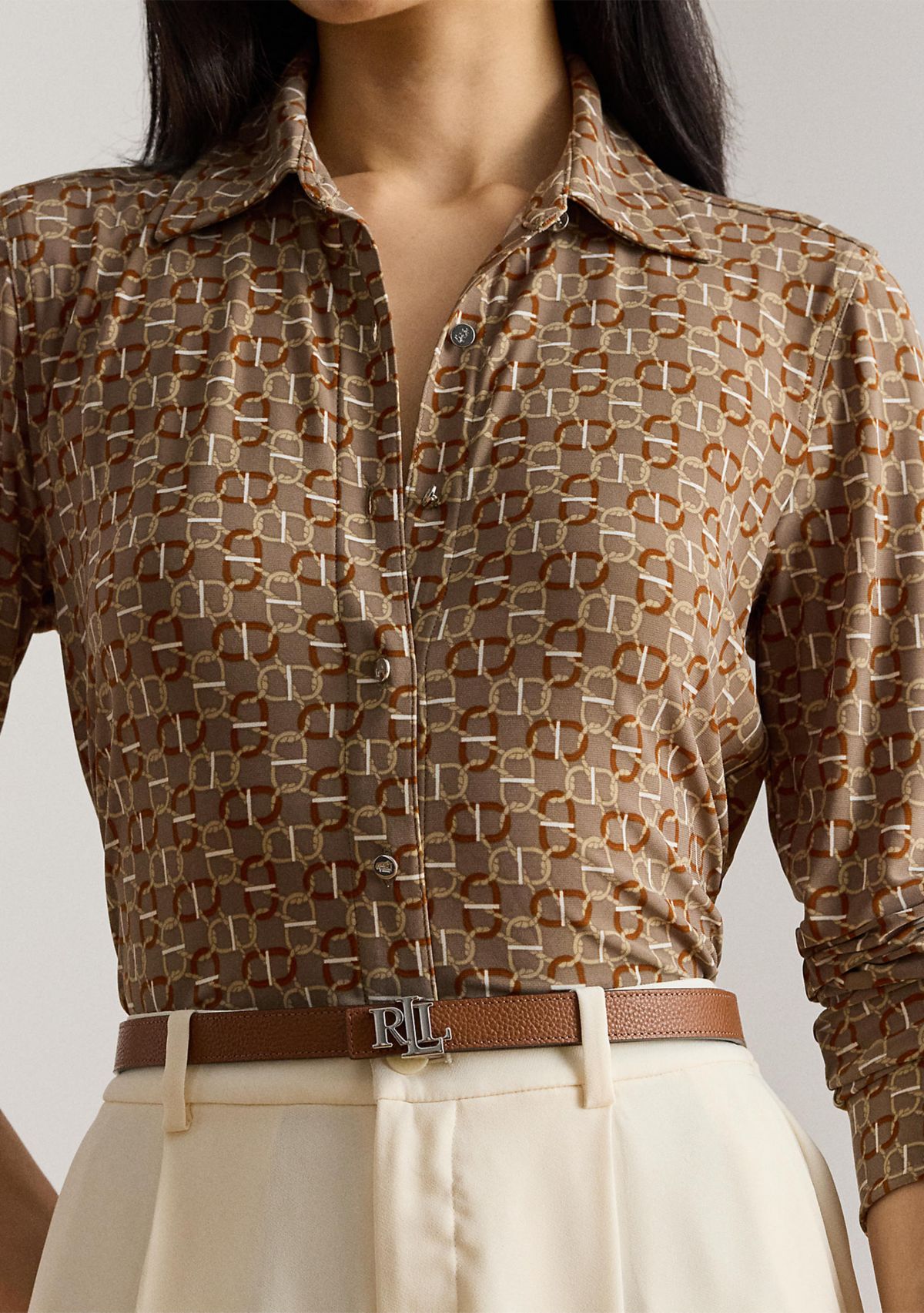 Womens Slim Fit Geo-Print Jersey Shirt