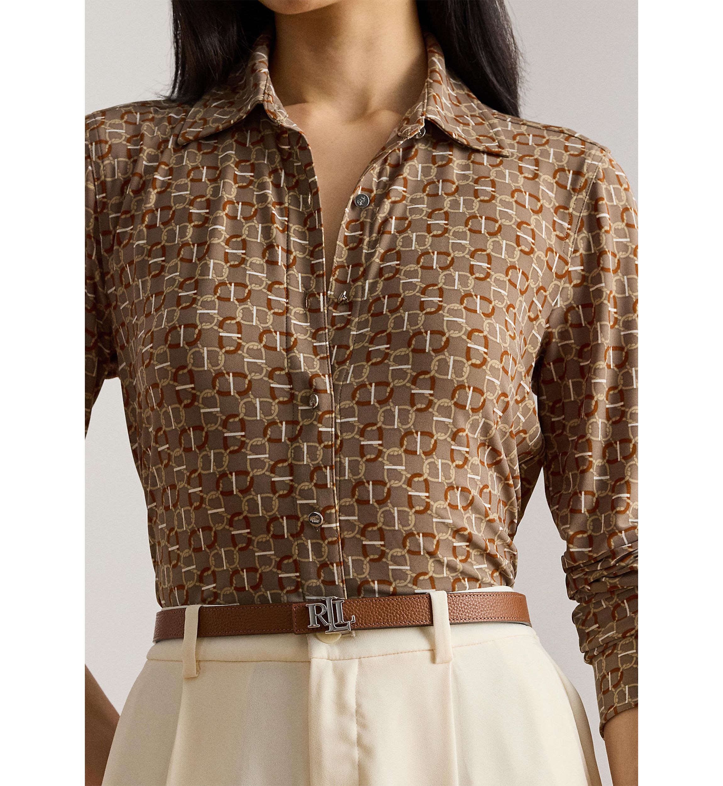 Womens Slim Fit Geo-Print Jersey Shirt