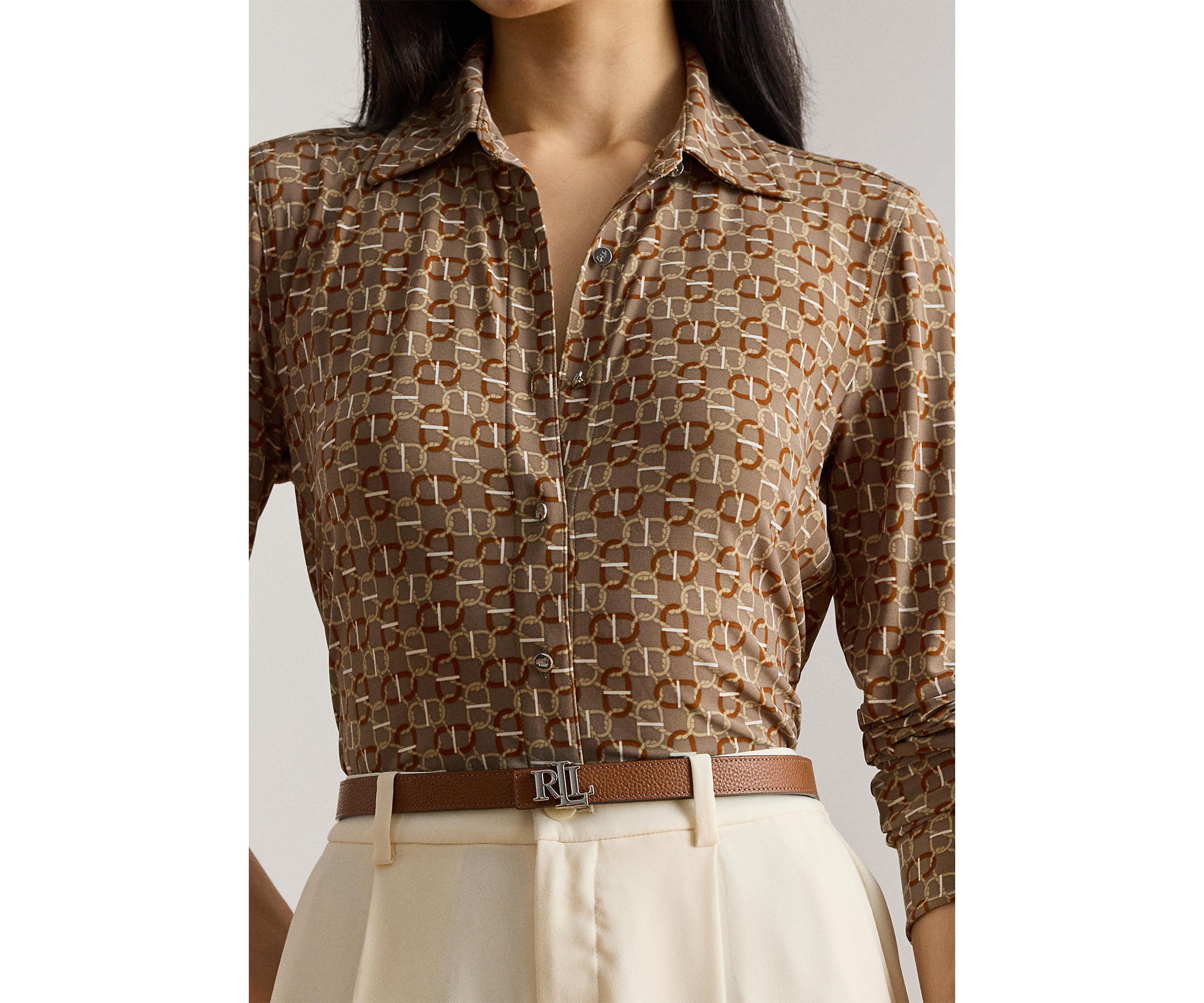 Womens Slim Fit Geo-Print Jersey Shirt
