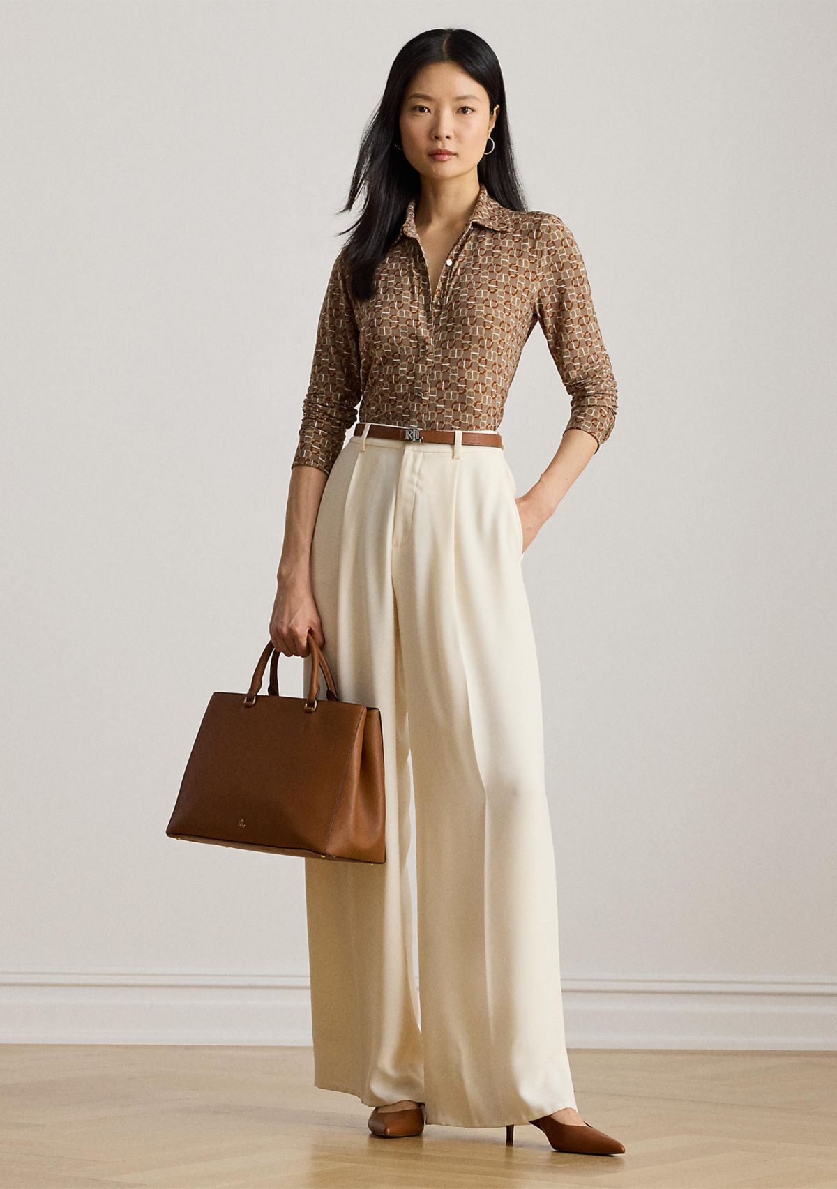 Womens Slim Fit Geo-Print Jersey Shirt