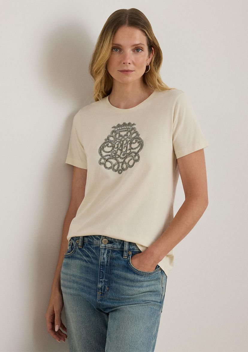 Womens Beaded-Crest Cotton Jersey T-Shirt