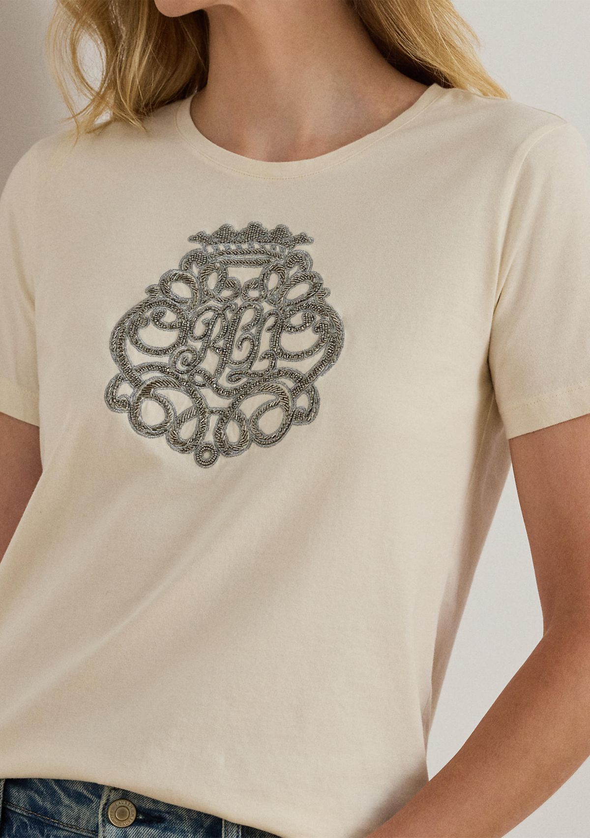 Womens Beaded-Crest Cotton Jersey T-Shirt
