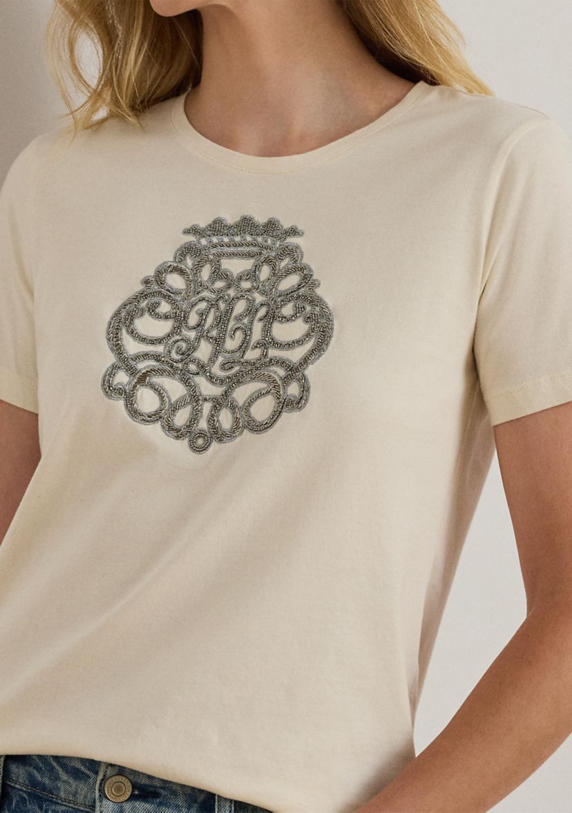 Womens Beaded-Crest Cotton Jersey T-Shirt