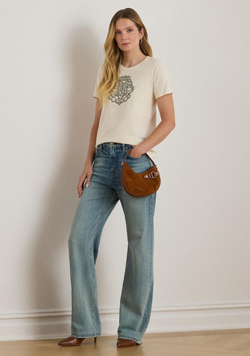 Womens Beaded-Crest Cotton Jersey T-Shirt