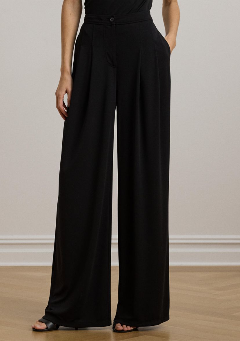 Womens Pleated Stretch Jersey Wide Leg Pants