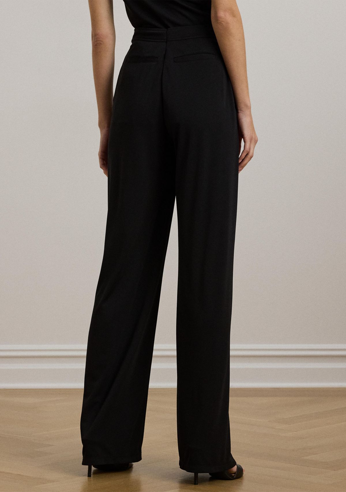 Womens Pleated Stretch Jersey Wide Leg Pants