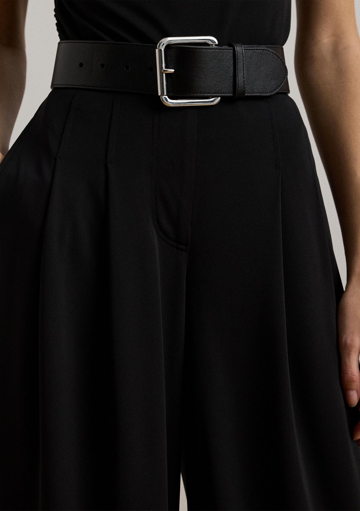 Womens Pleated Stretch Jersey Wide Leg Pants