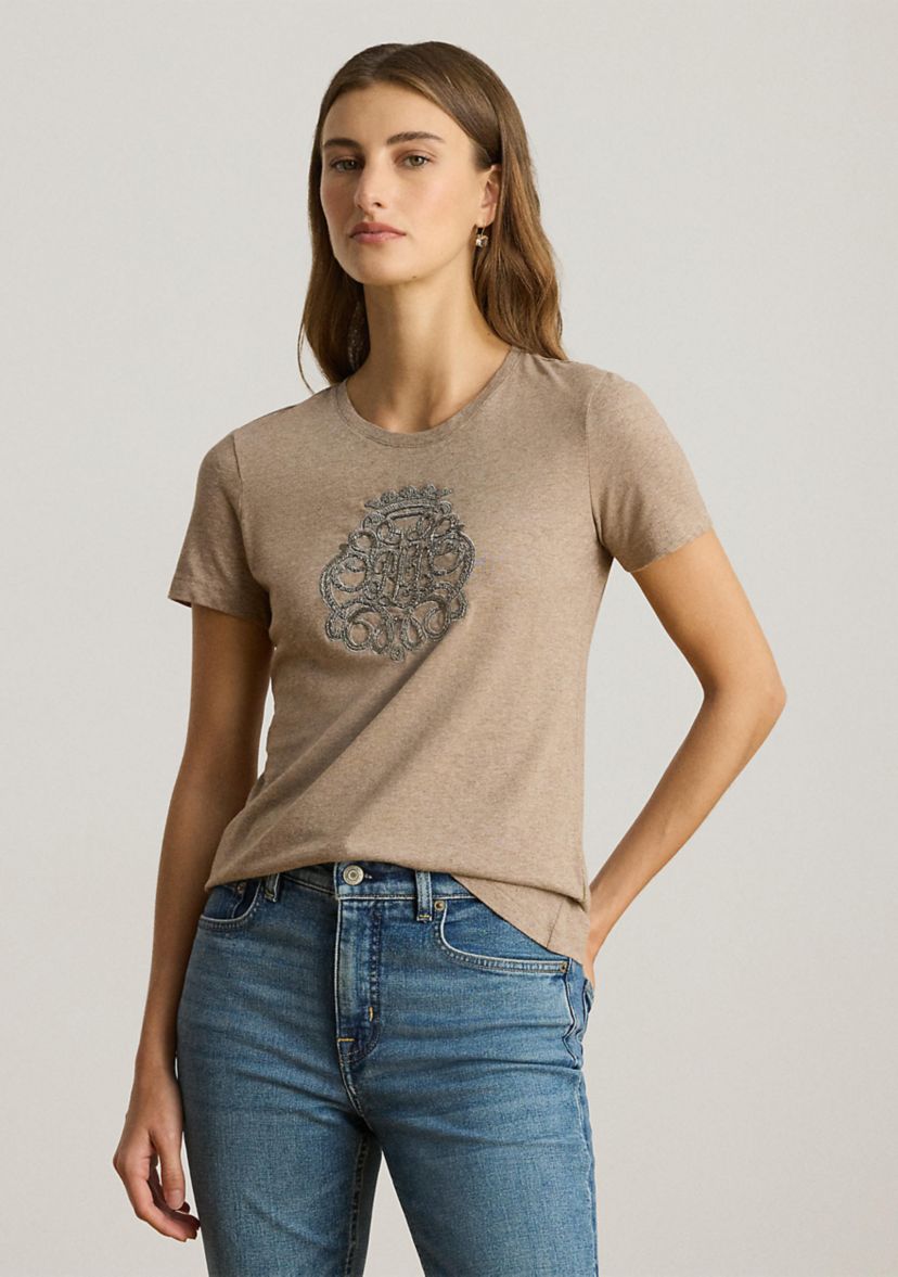 Womens Beaded-Crest Cotton Jersey Tee