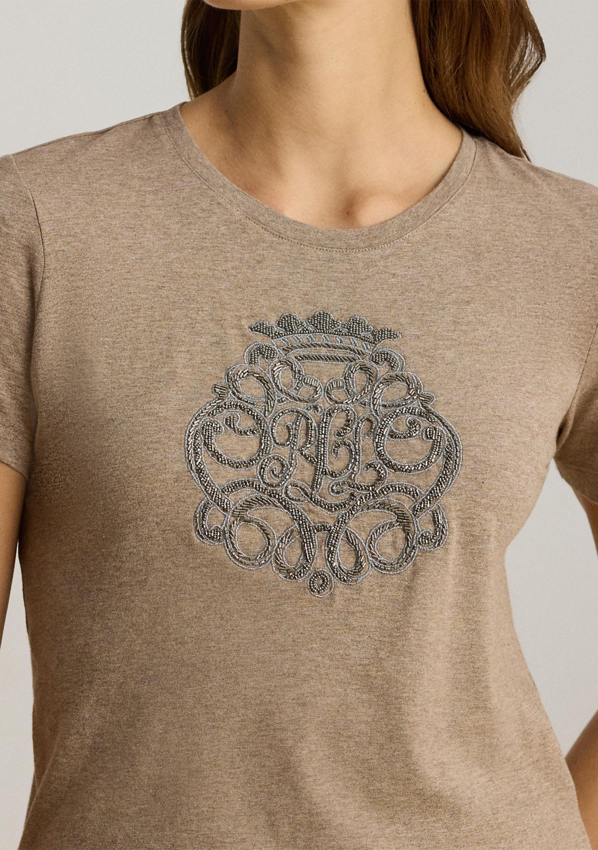 Womens Beaded-Crest Cotton Jersey Tee