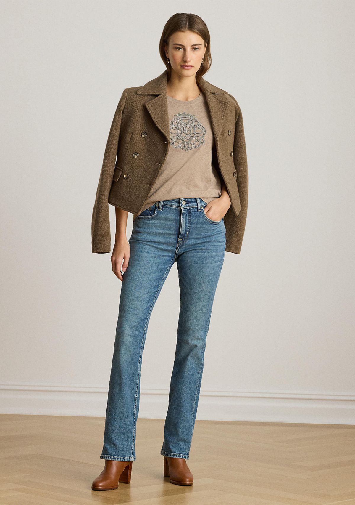 Womens Beaded-Crest Cotton Jersey Tee