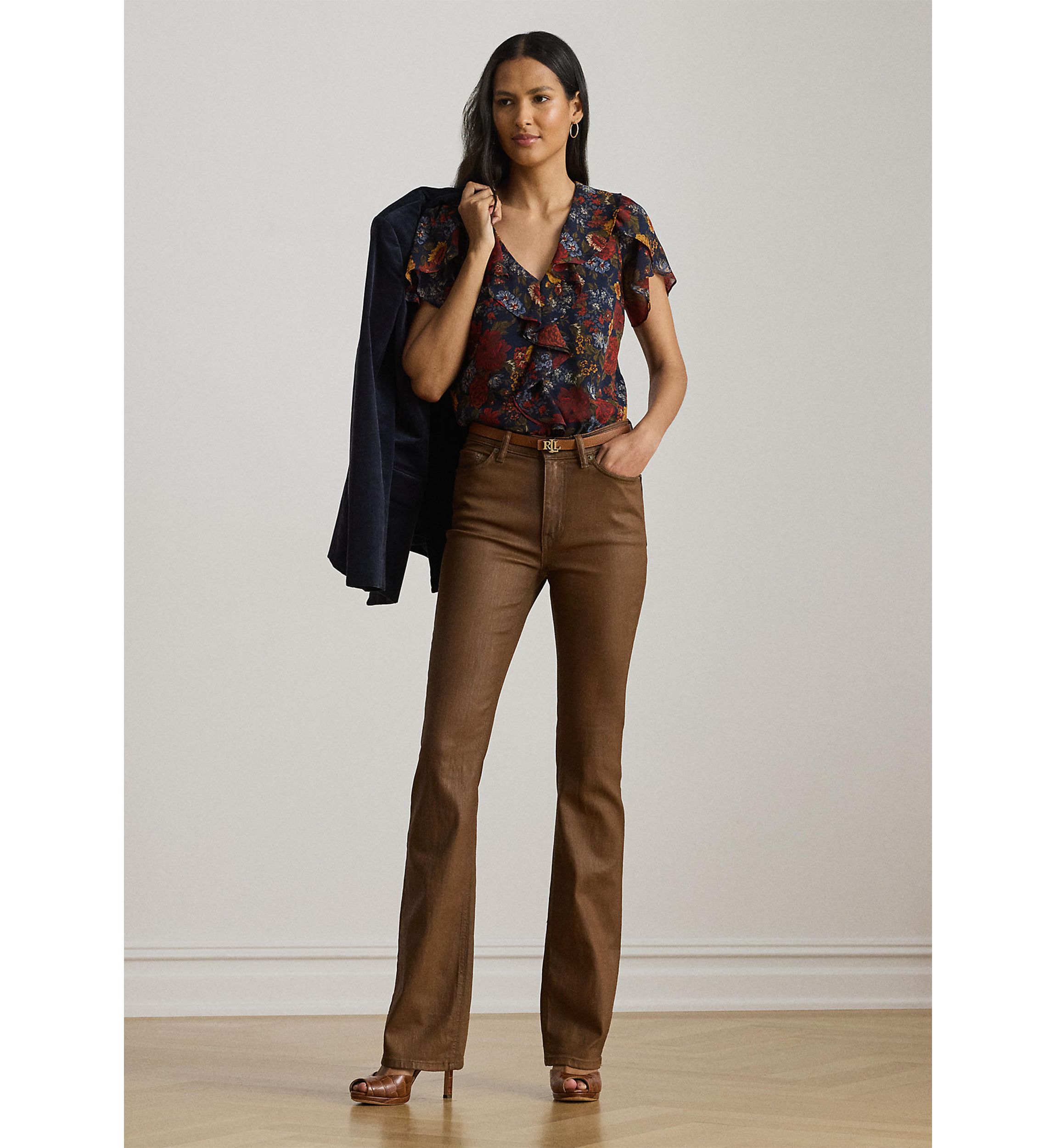 Floral Ruffle-Trim Georgette Blouse