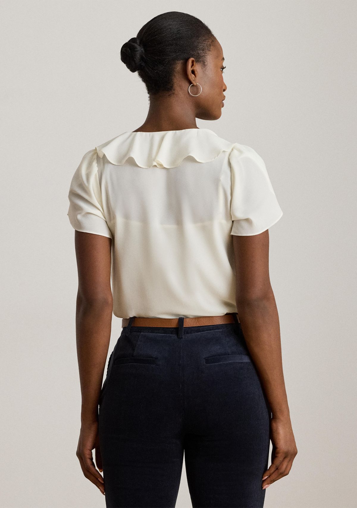 Womens Ruffle-Trim Georgette Blouse