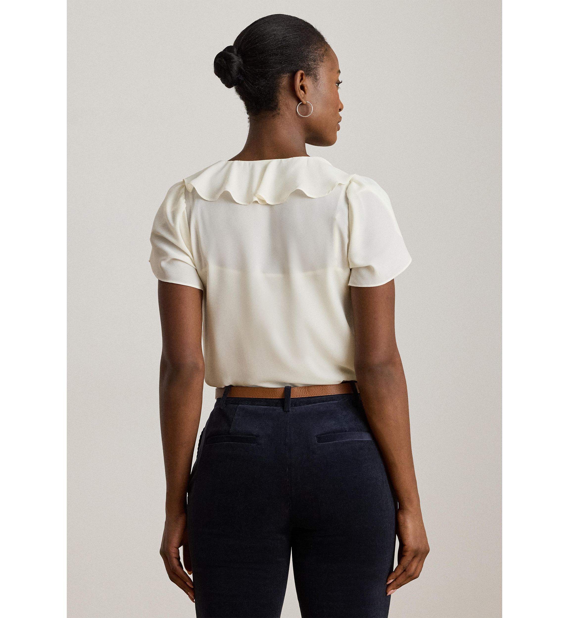 Womens Ruffle-Trim Georgette Blouse