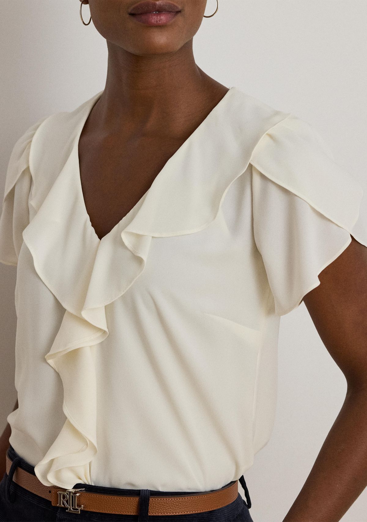 Womens Ruffle-Trim Georgette Blouse