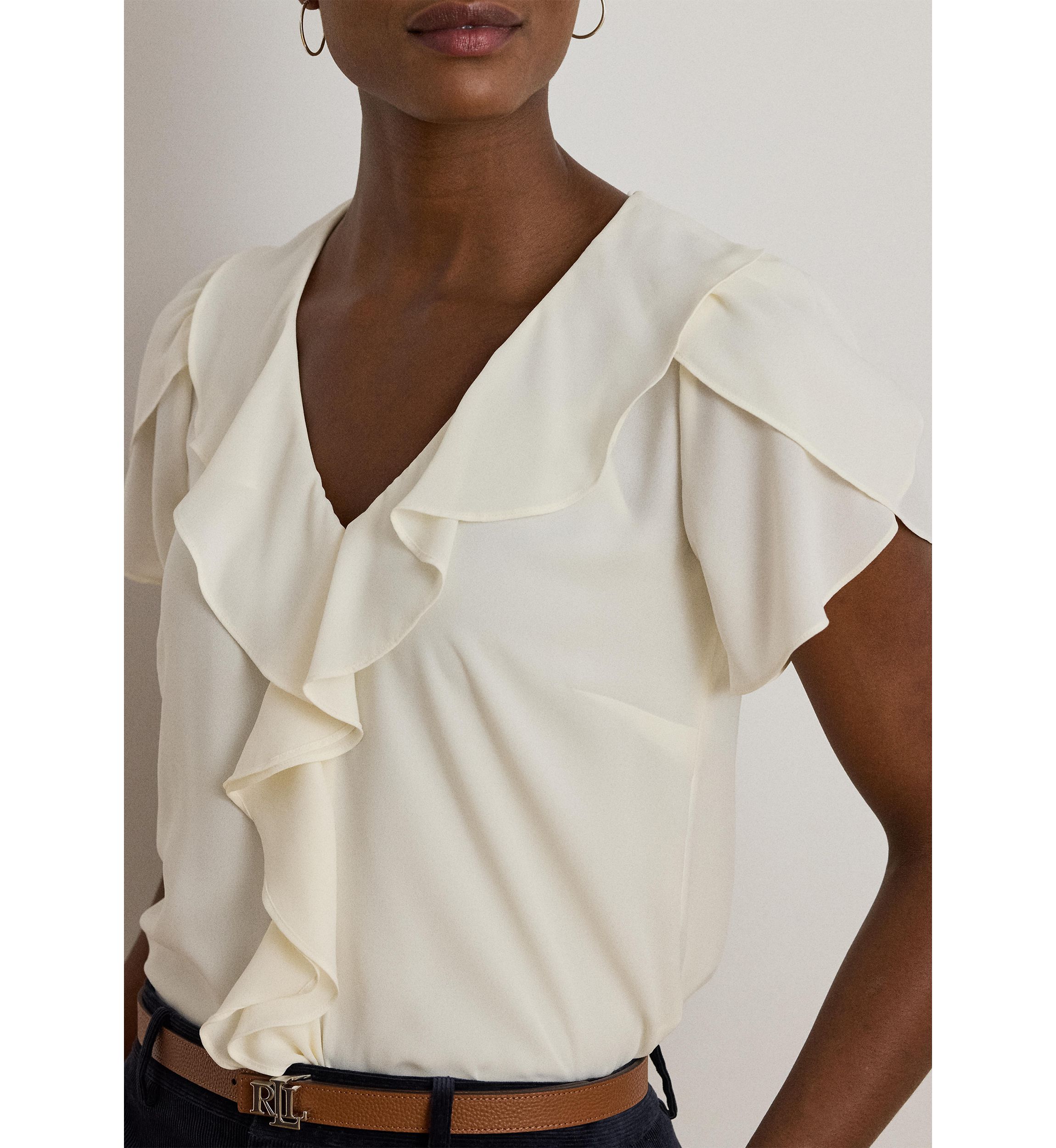 Womens Ruffle-Trim Georgette Blouse