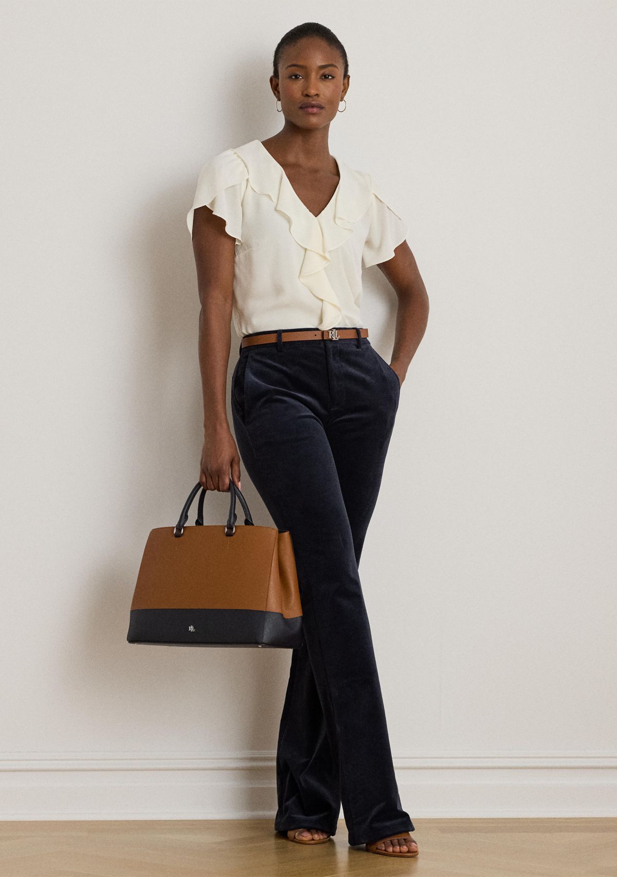 Womens Ruffle-Trim Georgette Blouse