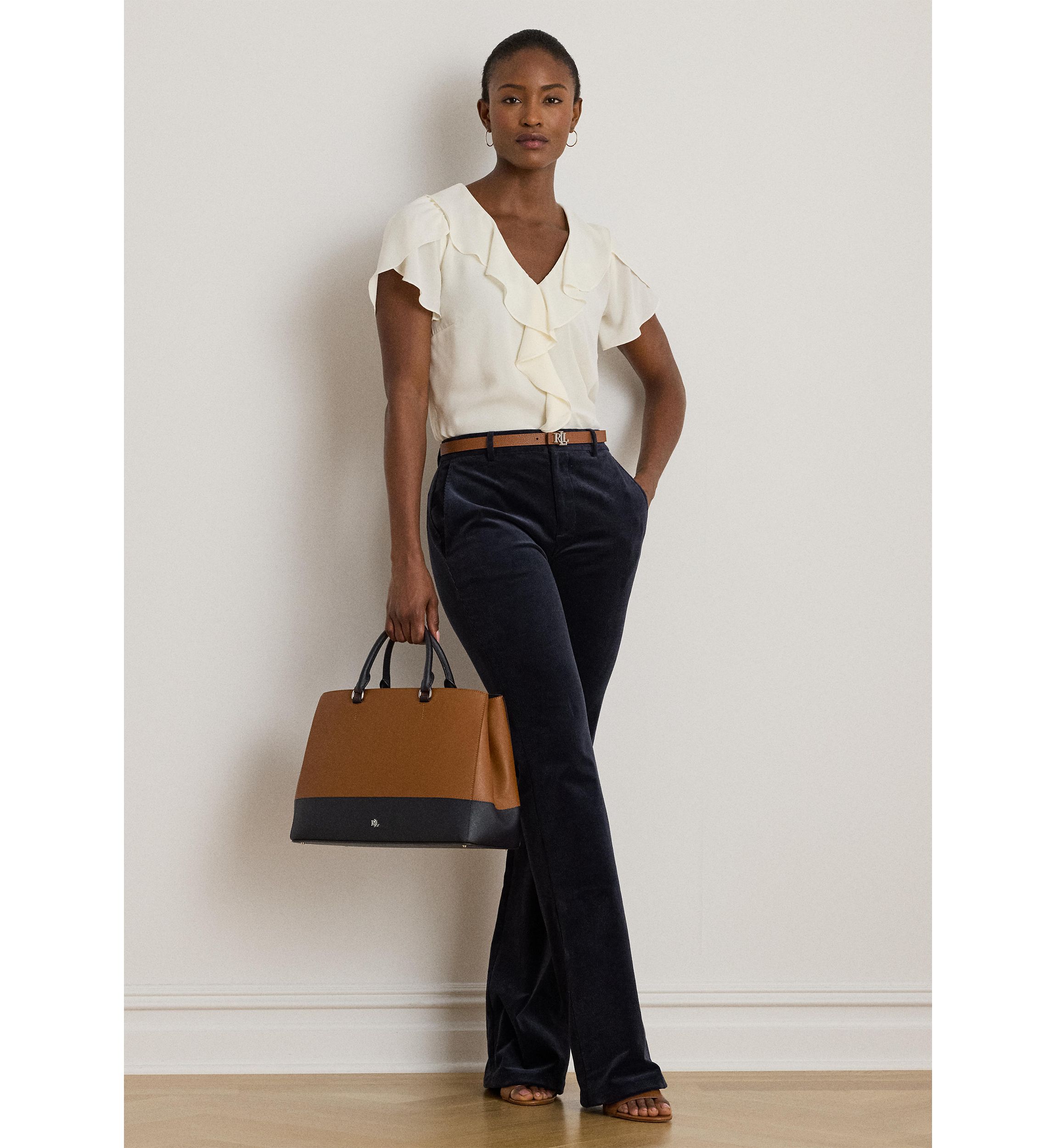 Womens Ruffle-Trim Georgette Blouse